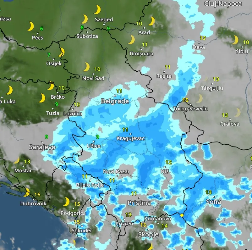 (MAPA) Vremenski radar pokazuje u koliko sati danas počinju intezivni pljuskovi u Srbiji i koliko će dugo trajati