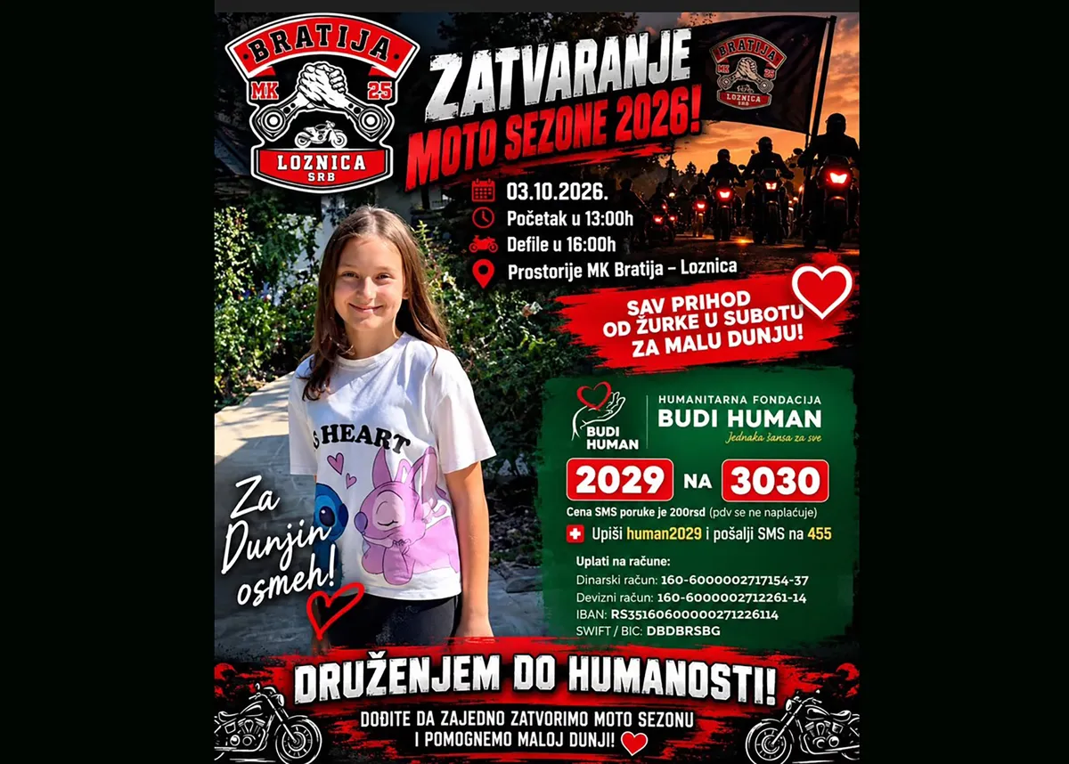 Bajkeri iz Loznice pozvali građane na zatvaranje moto-sezone, sav prihod će proslediti za lečenje male Dunje