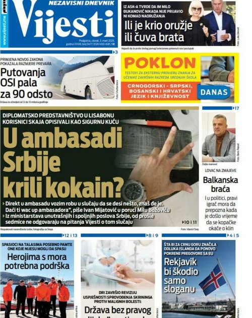 Naslovna strana Vijesti, 3.3.2026.