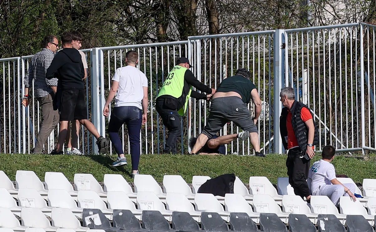 Haos u Superligi Srbije: Izbila tuča na tribini, fudbaler preskočio ogradu FOTO