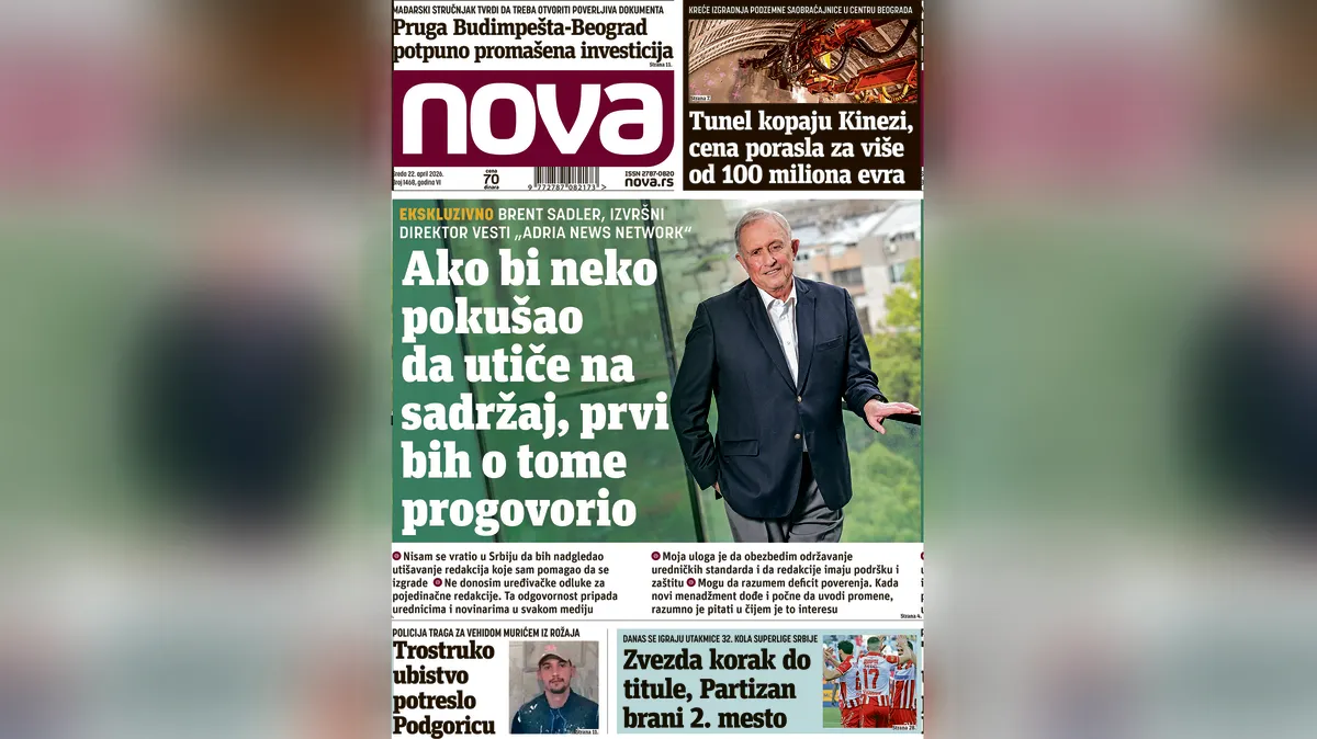 "Nova" u sredu donosi intervju sa izvršnim direktorom vesti "ANN": Ako bi neko pokušao da utiče na sadržaj, prvi bih o tome progovorio
