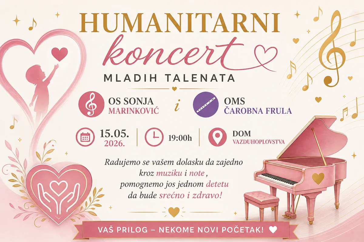 Pomozimo jednom detetu da bude srećno i zdravo: Humanitarni koncert učenika OŠ "Sonja Marinković" Domu vazduhoplovstva