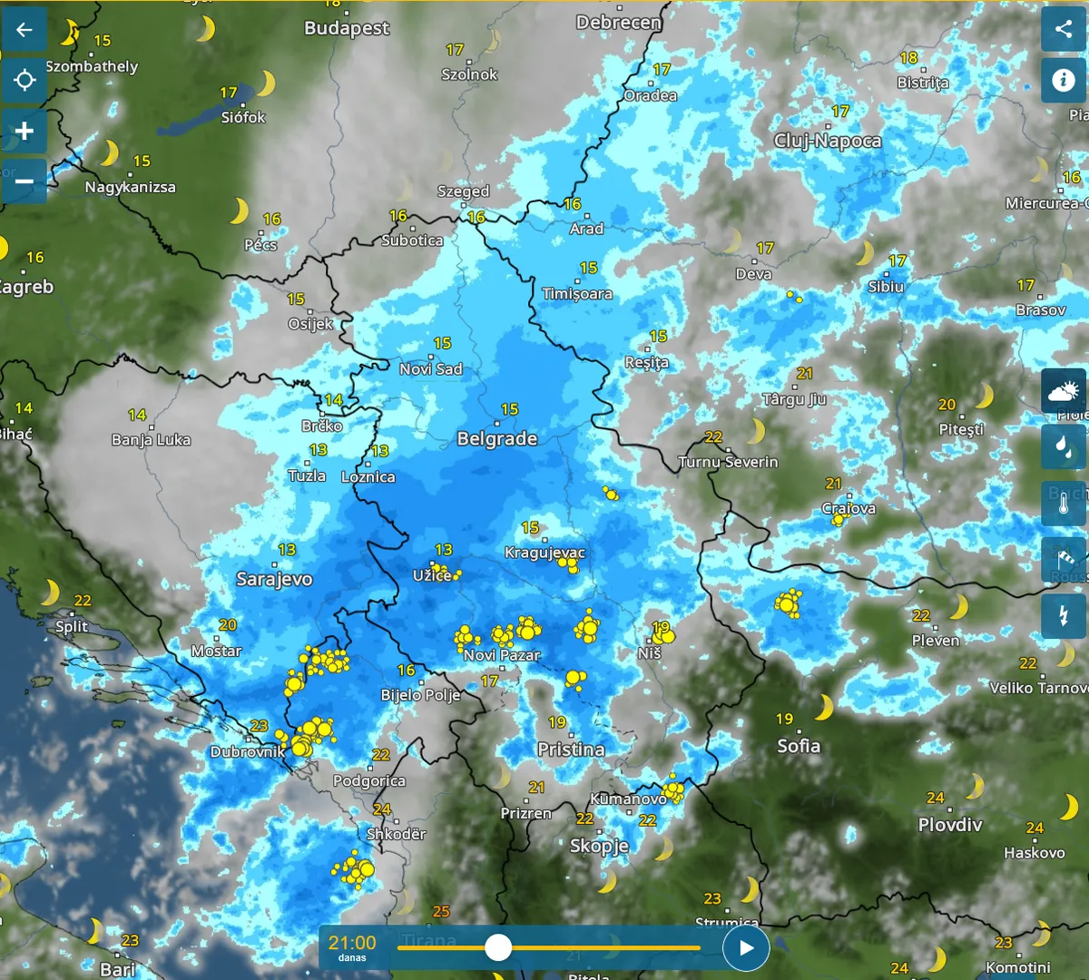 Počelo je: Pogledajte kako kišni oblak "guta" Srbiju iz sata