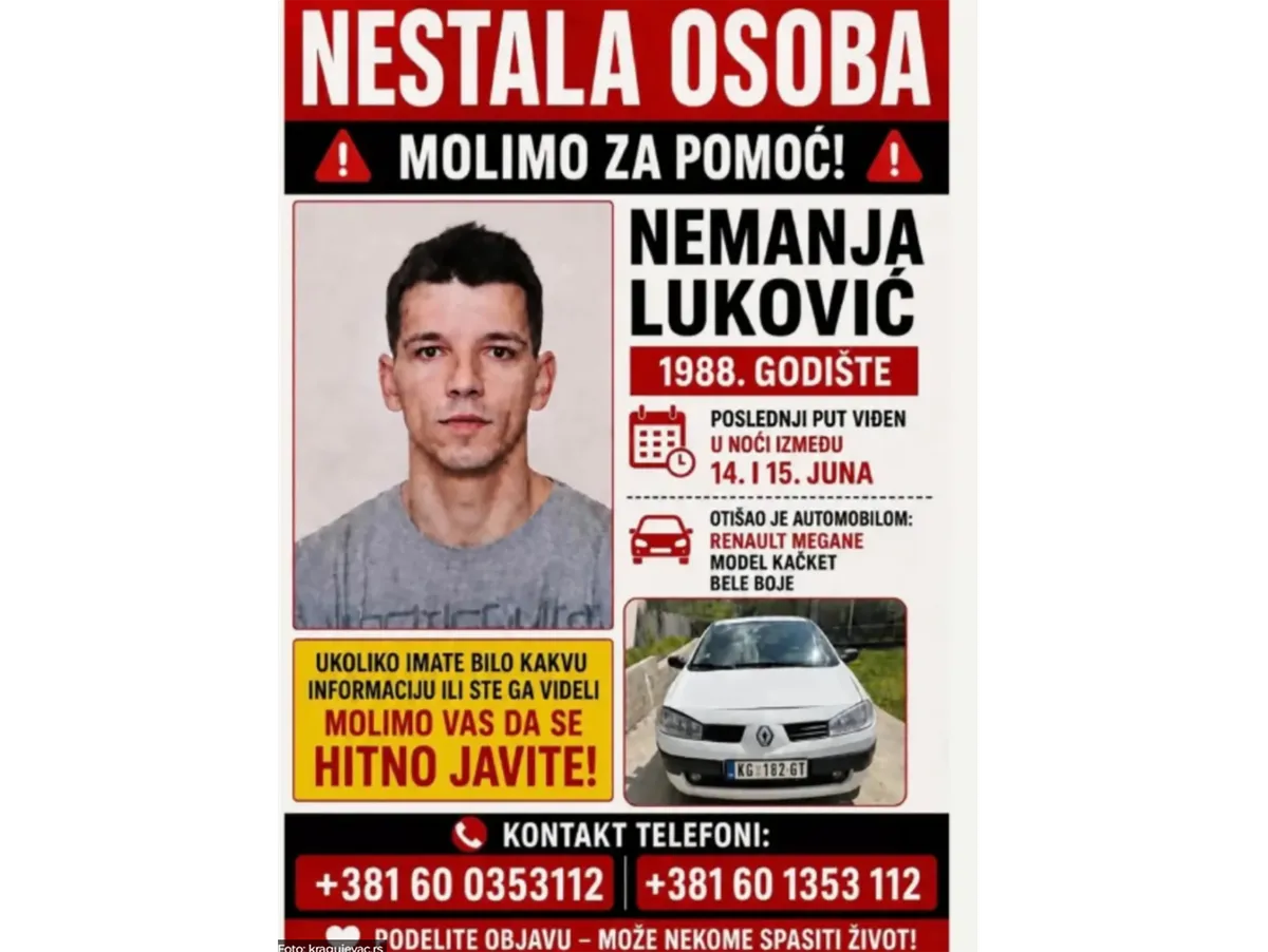 Pronađen automobil nestalog muškarca: Novi detalji u slučaju potrage za Nemanjom iz Kragujevca