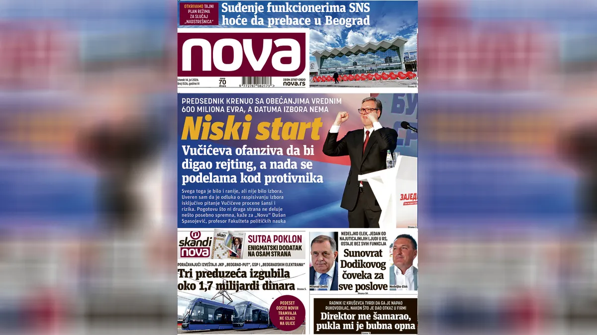 "Nova" piše: Tajni plan režima za slučaj „nadstrešnica“: Suđenje funkcionerima SNS hoće da prebace u Beograd