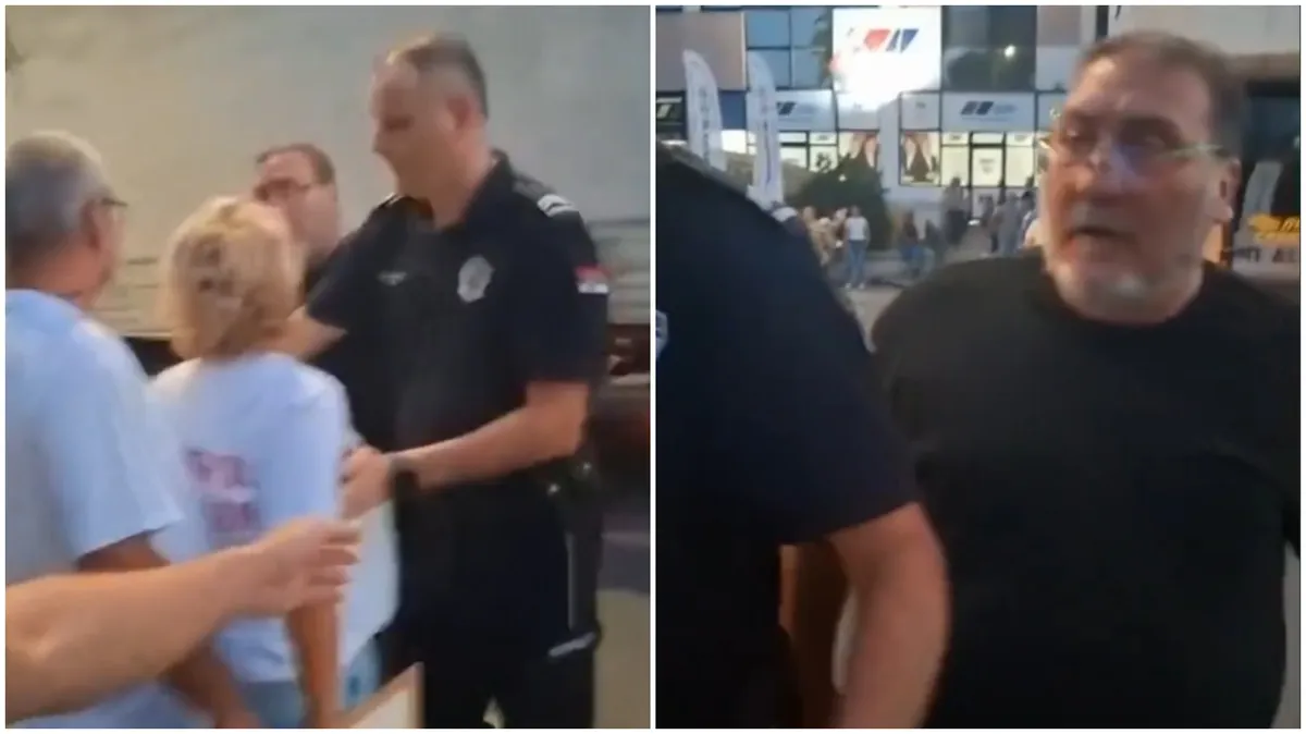 Skandal u Šidu: Narodni poslanik Dejan Bulatović, pred policijom nasrnuo na građane, pocepao transparent "Trubi za studente" VIDEO