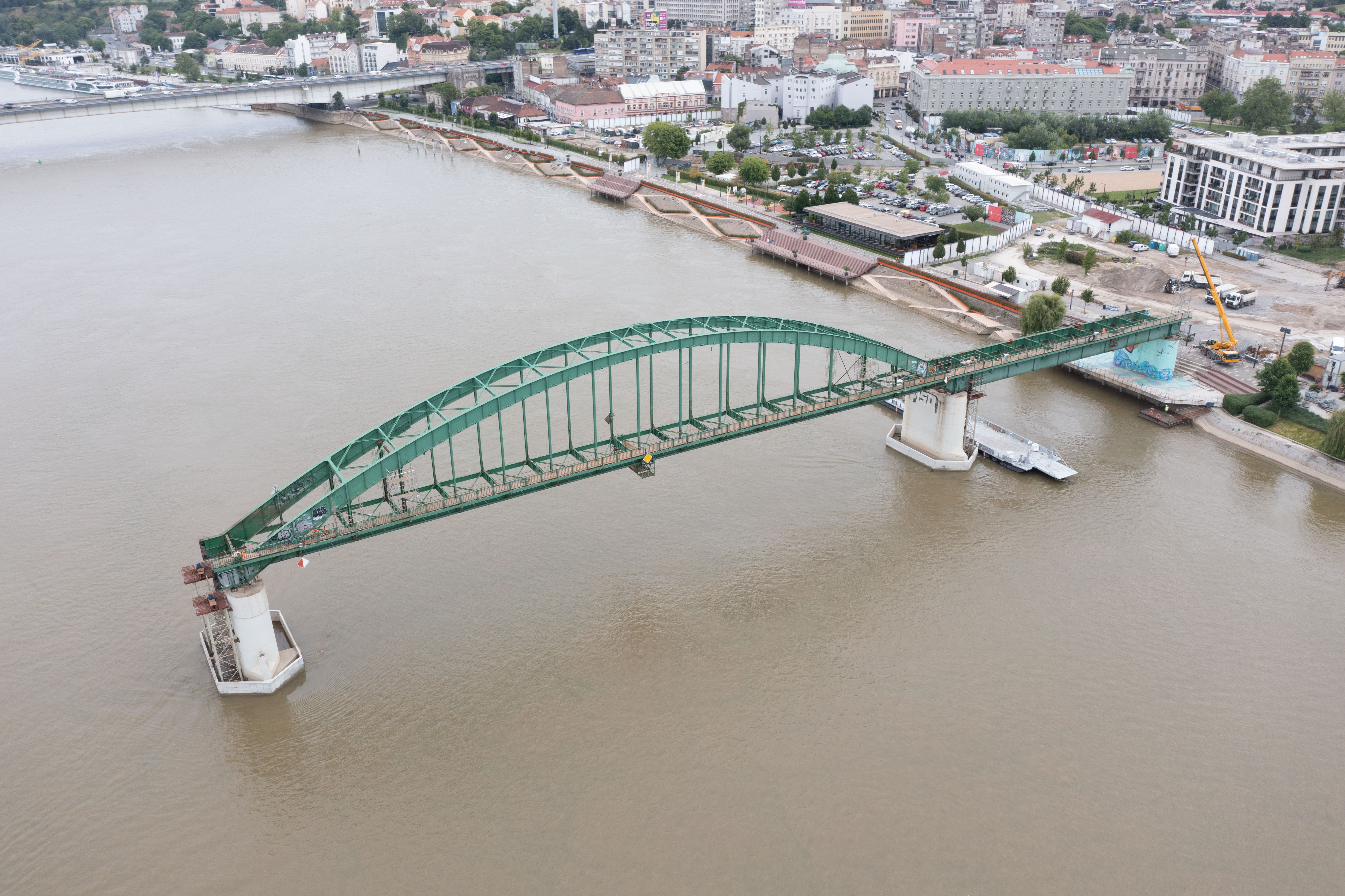 Beograd 16.05.2025. Stari savski most iz vazduha, drogan. Demontiranje, demontaža, uklanjanje, skalanjanje, rušenje Starog savskog mosta, dron Foto: Amir Hamzagić/Nova.rs
