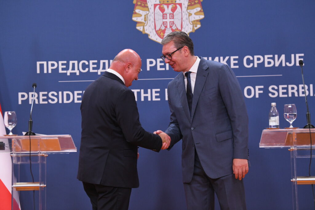 Beograd 13.08.2025. Kristijan Štoker i Aleksandar Vučić. Poseta ustrijskog kancelara Kristijana Štokera Beogradu Foto: Amir Hamzagić/Nova.rs