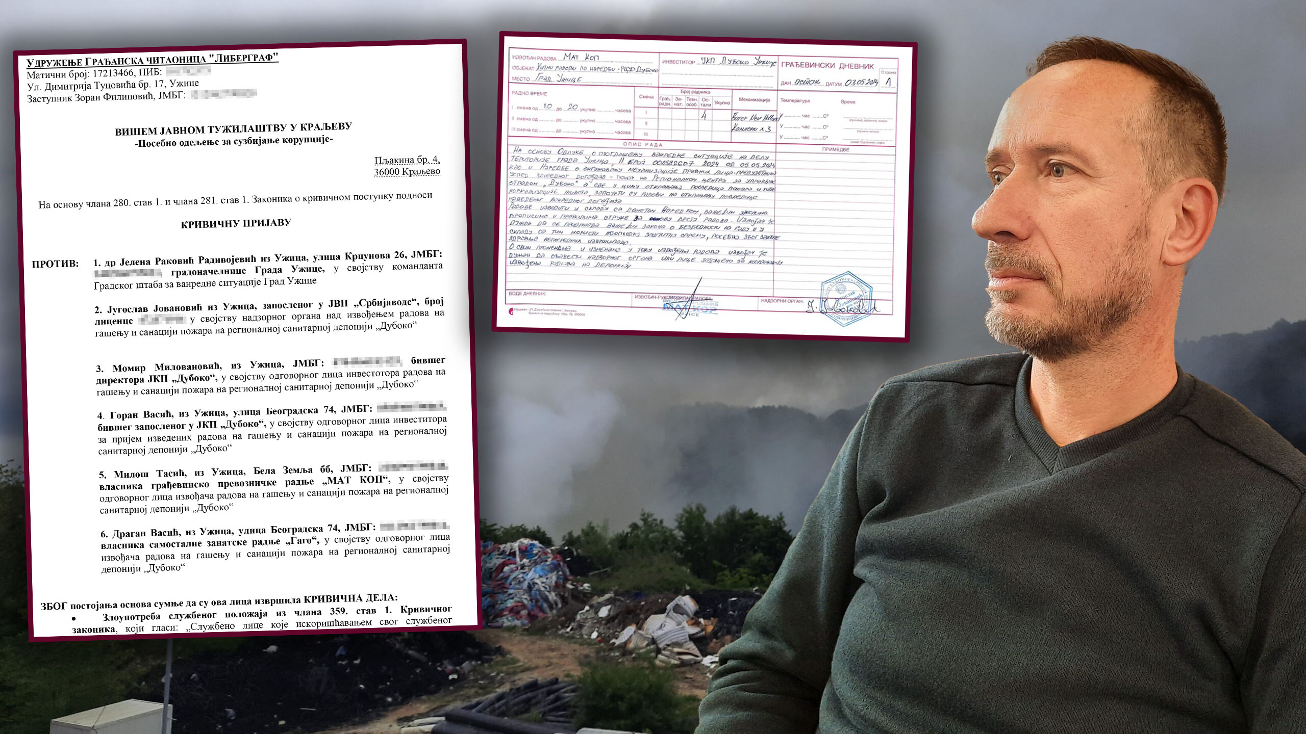 Užice, deponija Duboko, odbornik Vladan Sinđić, korupcija, krivična prijava, kombo