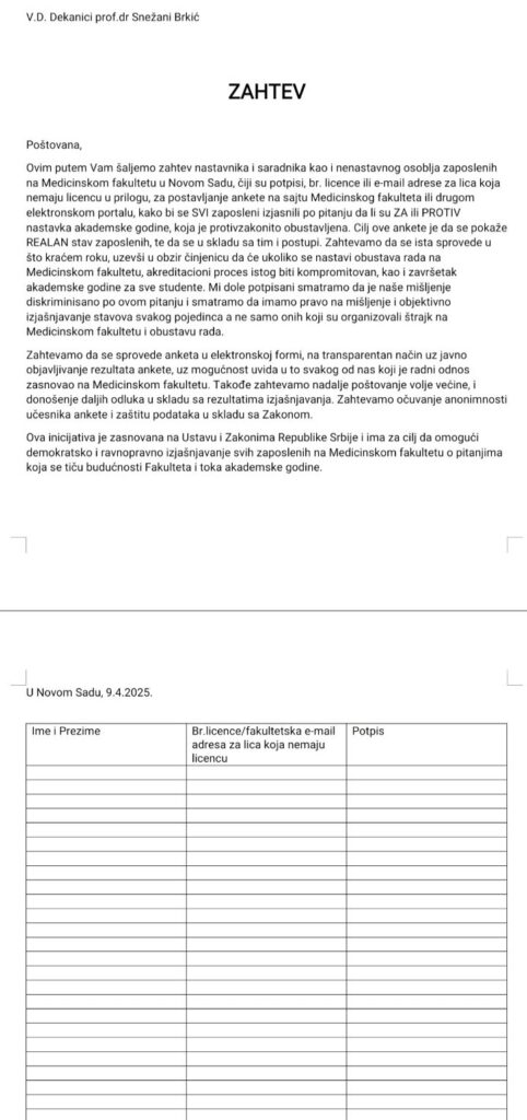 u fokus ova dva dopisa i Medicinski fakultet u Novom Sadu i ako staje Klinički centar Vojvodine