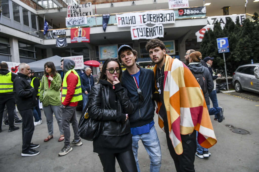 Beograd 19. april 2025. Studentska blokada Radio televizije Srbije, RTS, Takovska ulica, peti dan blokade Foto:Goran Srdanov/Nova,rs