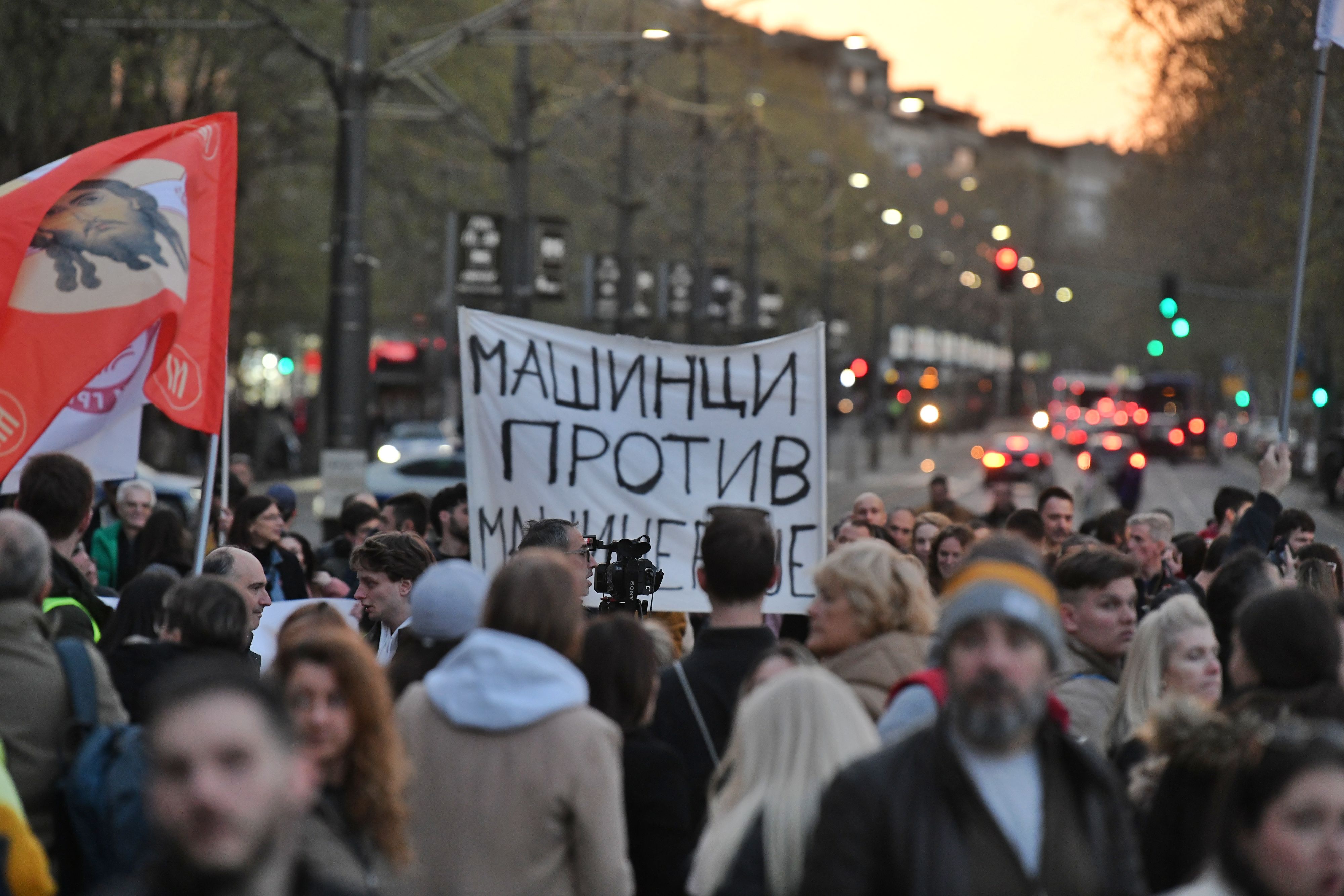 Beograd 09. april 2025. Akcija Palilule u blokadi kod Vukovog spomenika na Bulevaru kralja Aleksandra „Malo večernje dinstanje“, neformalna inicijativa „Palilula u blokadi“ , protest Foto:Goran Srdanov/Nova.rs