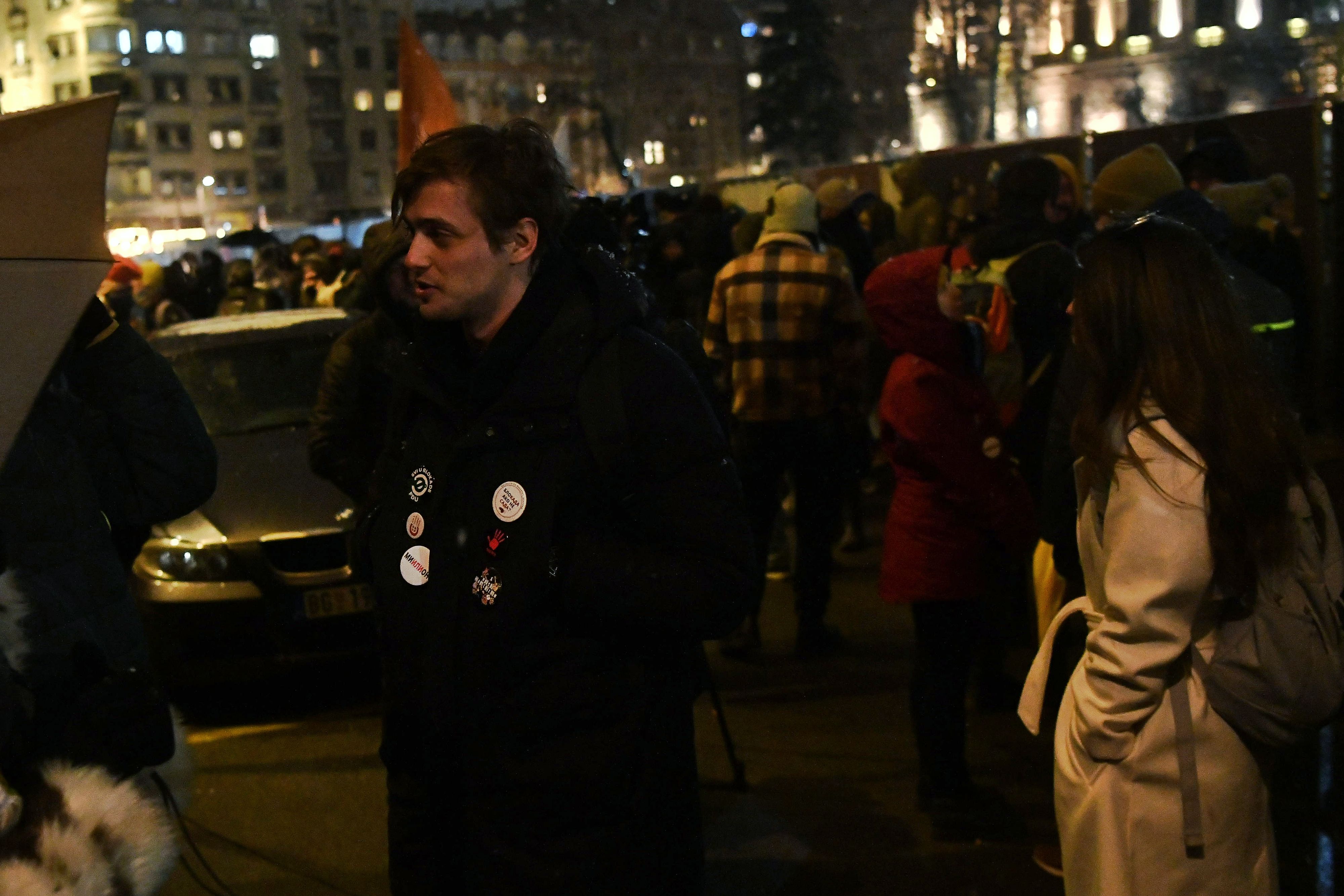 Beograd 18.02.2025. Aleksej Bjelogrlić, glumac. Protest ispred zgrade Ministarstva kulture u Vlajkovićevoj ulici. Ministarstvo kulture, protest Foto: Goran Srdanov/Nova.rs