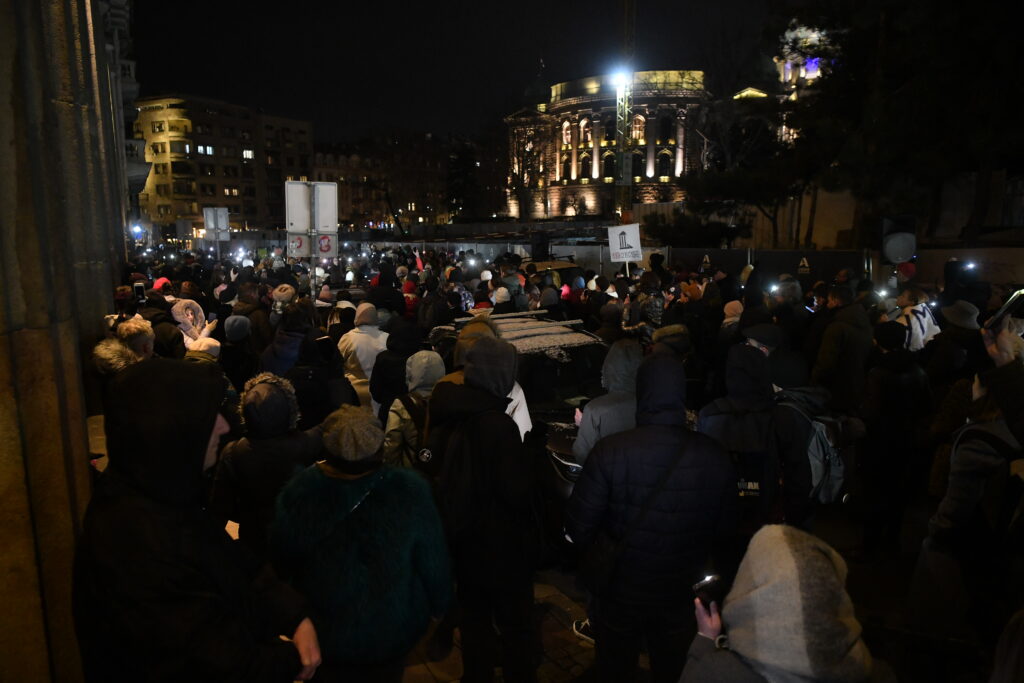 Beograd 18.02.2025. Protest ispred zgrade Ministarstva kulture u Vlajkovićevoj ulici. Ministarstvo kulture, protest Foto: Goran Srdanov/Nova.rs