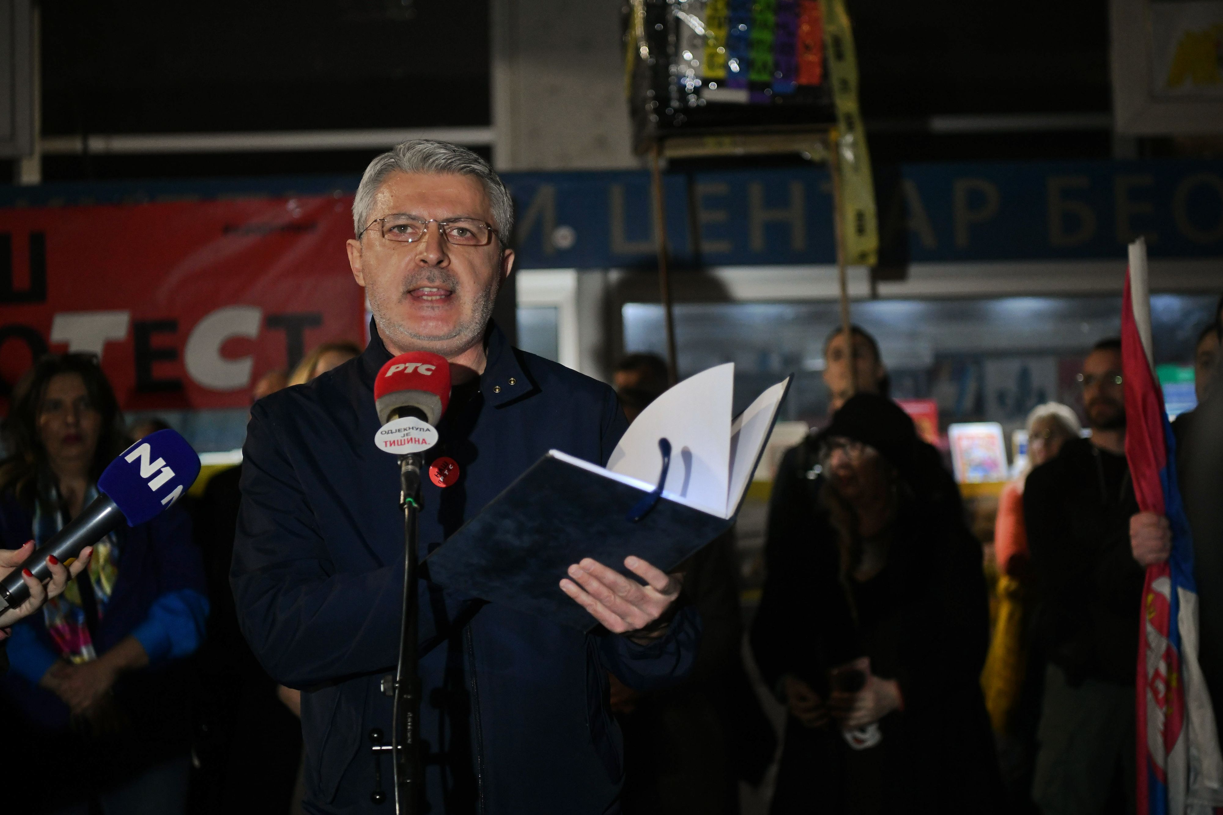 Beograd 07. mart 2025. Protest ispred RTS Radio televizije Srbije u okviru generalnog štrajka, generalni štrajk, studenti Foto:Goran Srdanov/Nova.rs