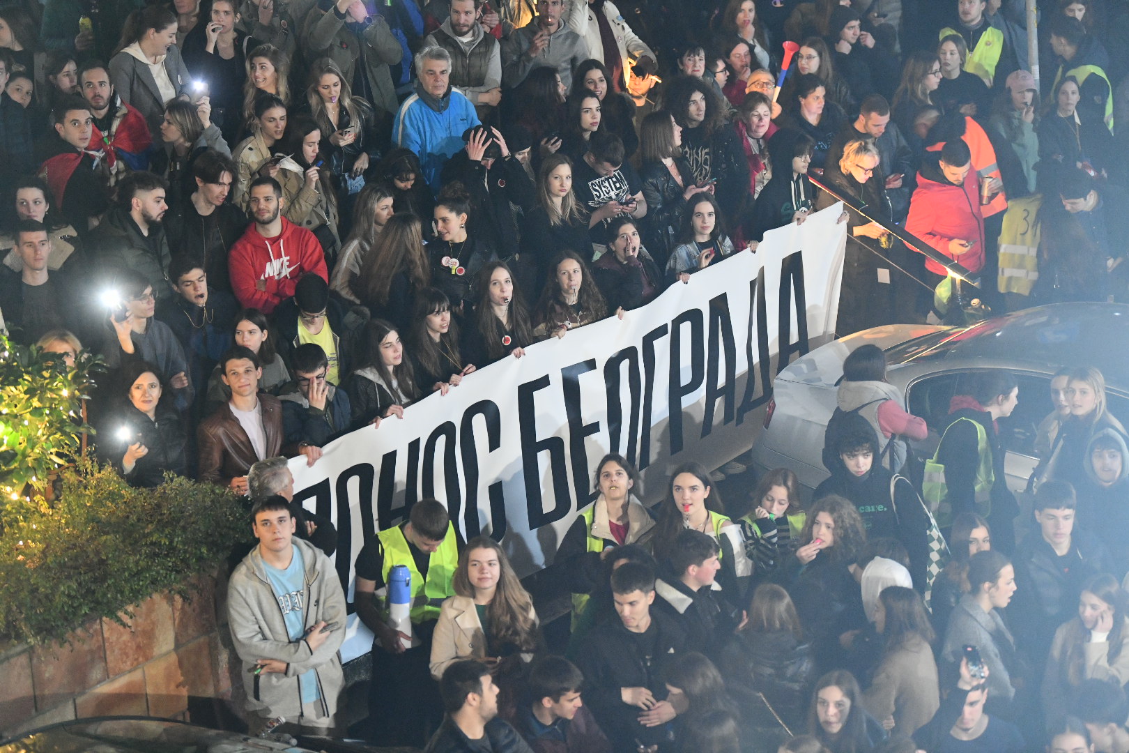Beograd 11. mart 2025. Blokada RTS-a, Radio televizija Srbije,  RTS, Takovska 10, studenti i građani blokirali su zgradu RTS-a, studentski protest Foto:Vesna Lalić/Nova.rs
