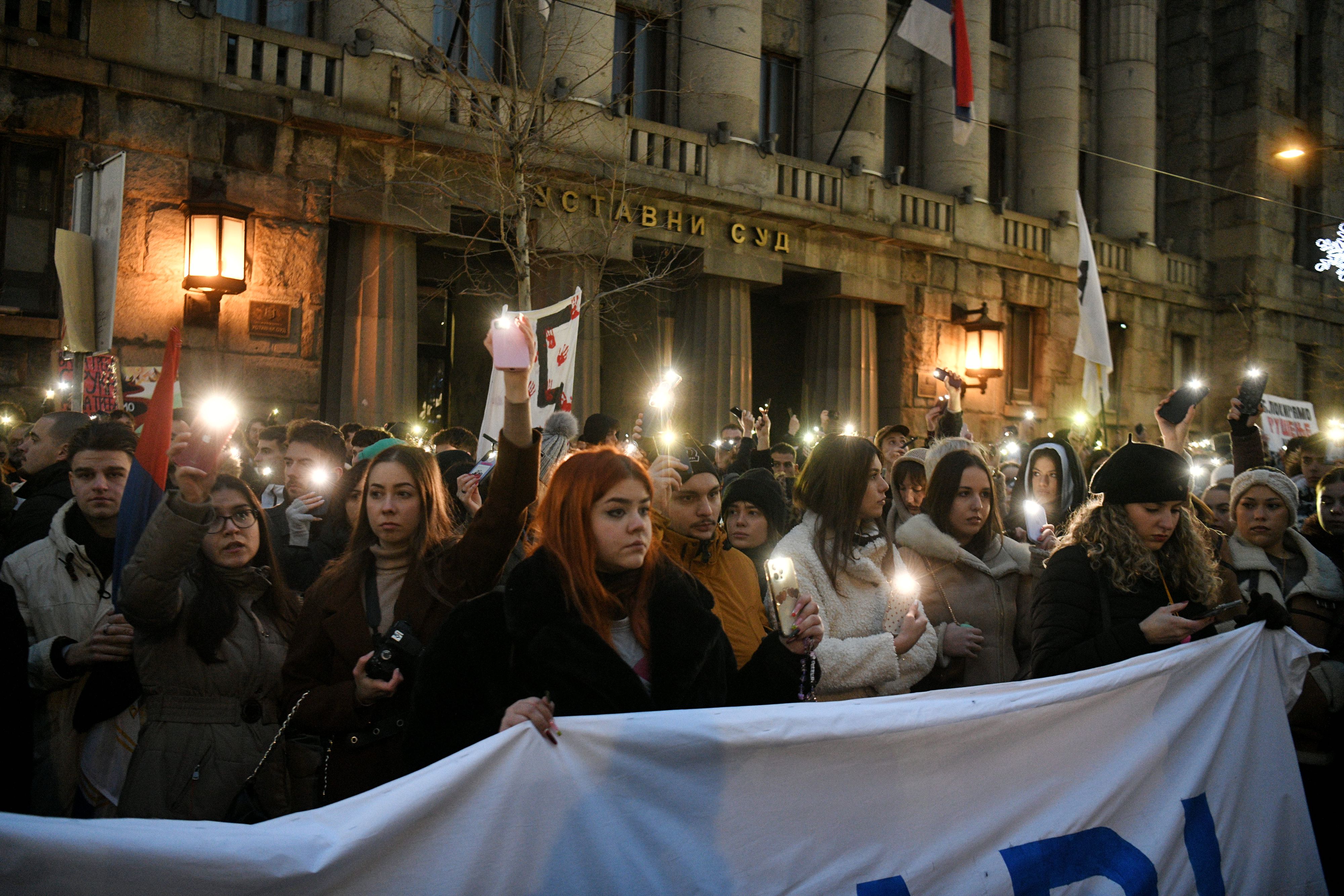 Beograd 12. januar 2025. Studentski protest „Bitno je da imaš (u)stav!” ispred Ustavnog suda u Beogradu, studenti, protest Foto:Filip Krainčanić/Nova.rs