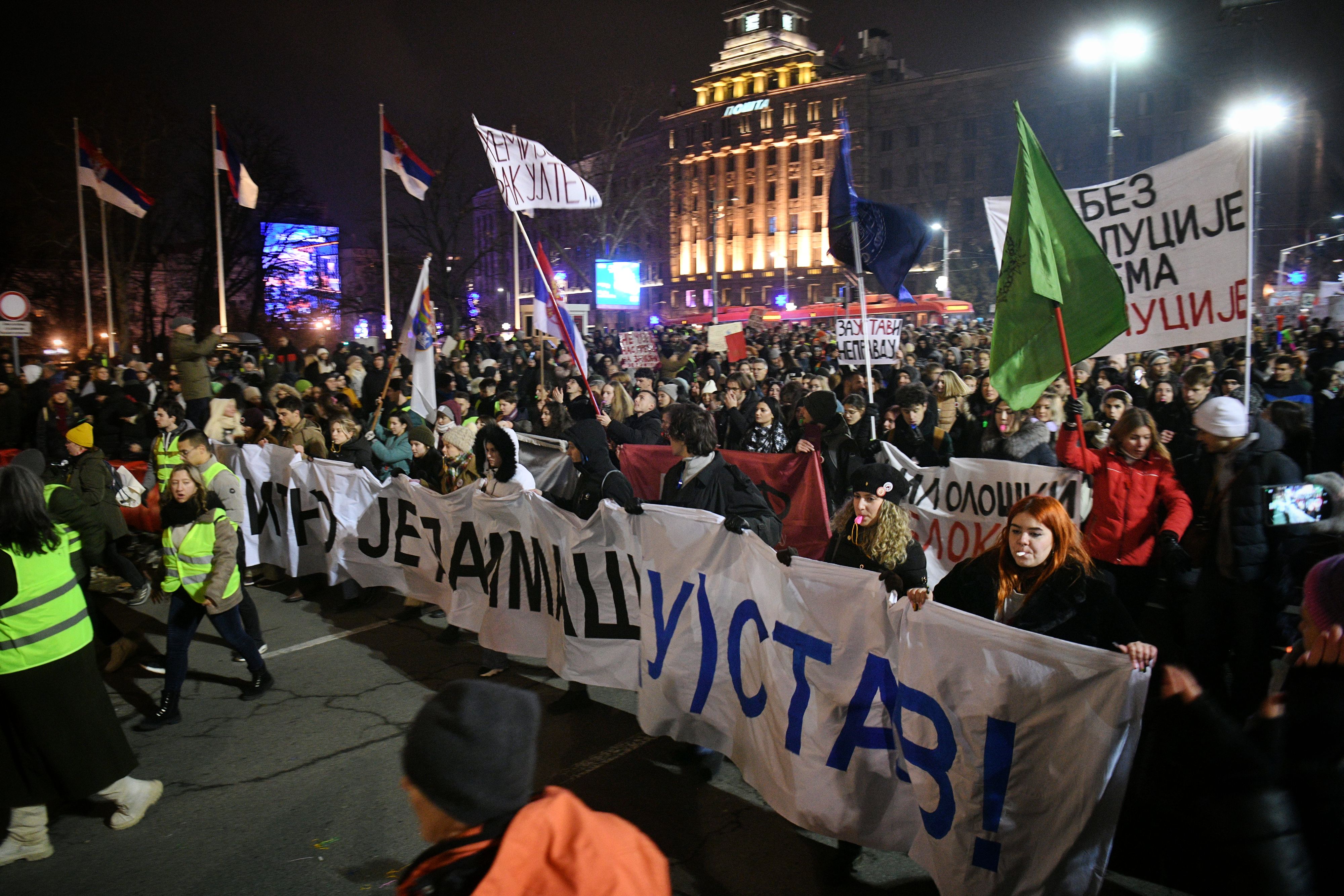 Beograd 12. januar 2025. Studentski protest „Bitno je da imaš (u)stav!” ispred Ustavnog suda u Beogradu, studenti, protest Foto:Filip Krainčanić/Nova.rs
