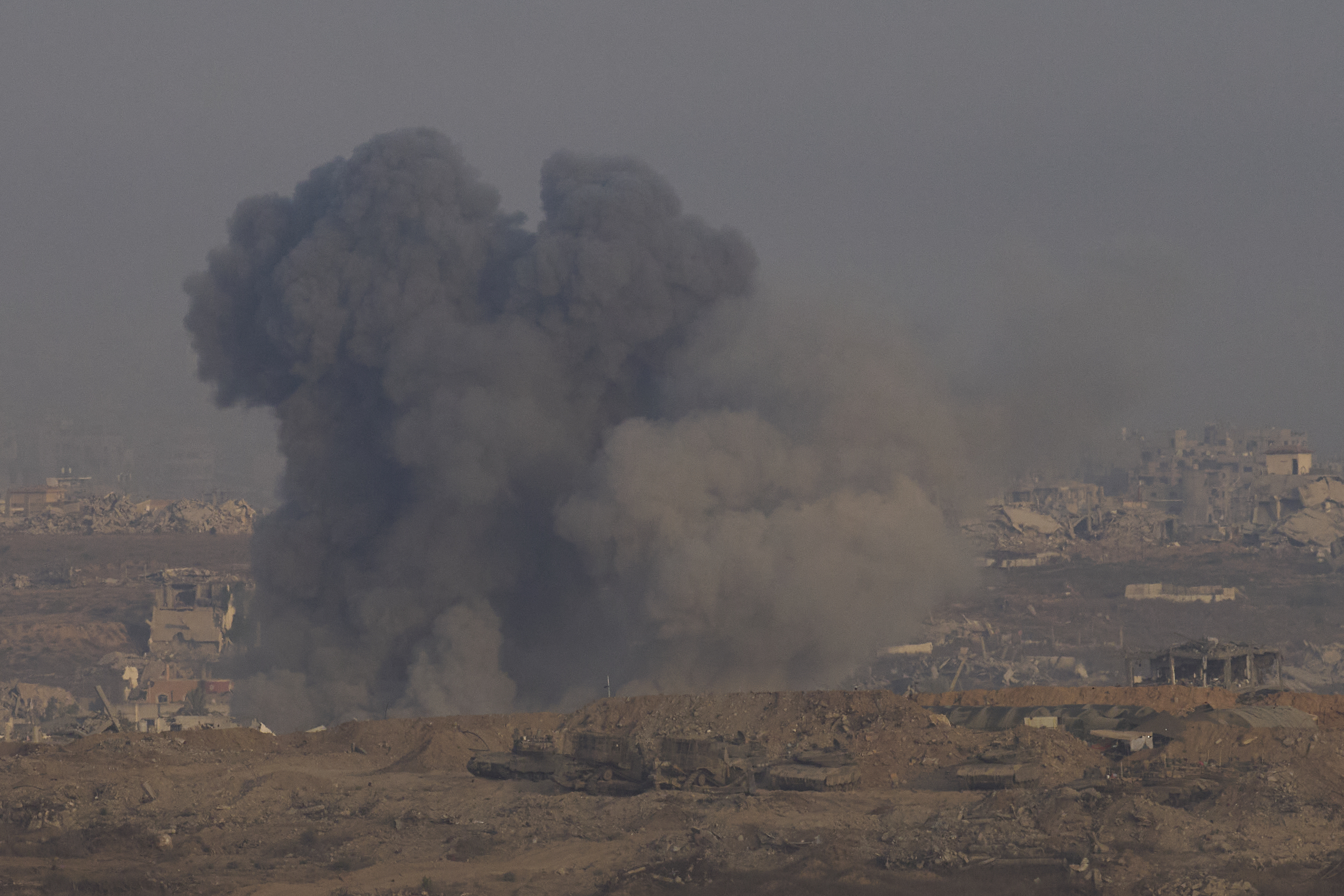Smoke from an explosion rises in the northern Gaza Strip, as seen from southern Israel, on Friday, July 18, 2025. (Photo/Ohad Zwigenberg)