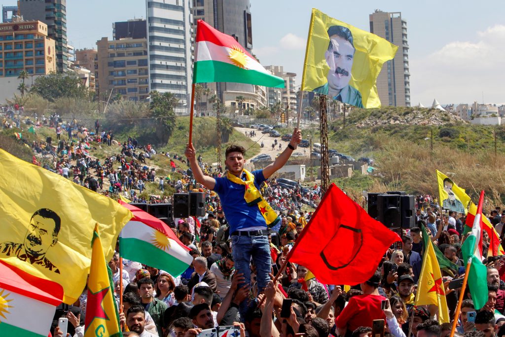 Kurdish people attend Nowruz festival celebrations, amid the spread of the coronavirus disease (COVID-19), in Beirut, Lebanon March 28, 2021. REUTERS/Aziz Taher