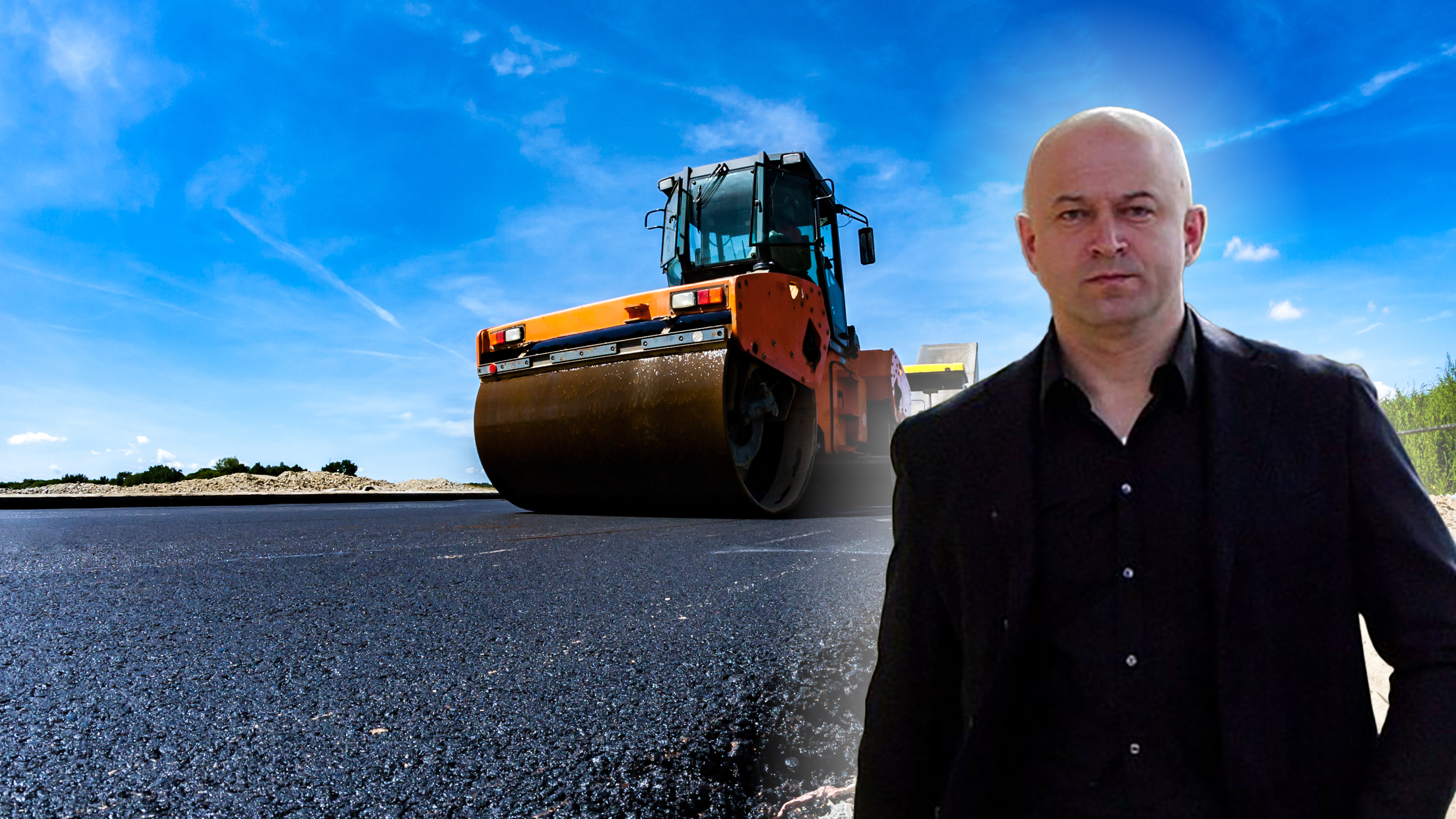 Close,View,On,The,Road,Roller,Working,On,The,New