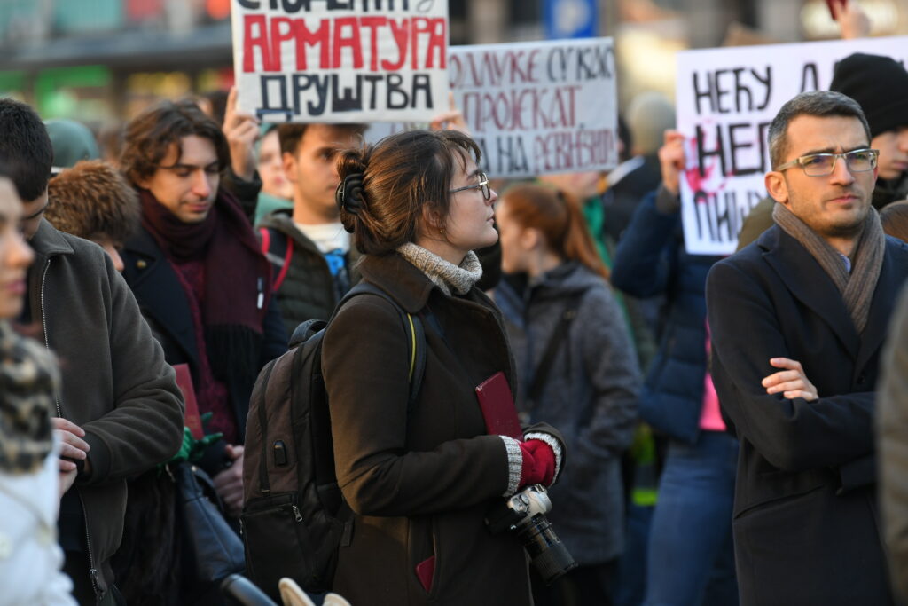 Beograd 22. decembar 2024. Studentska blokada na Bulevaru kralja Aleksandra, Elektrotehnički fakultet, Pravni fakultet, Masinski, Arhitektonski, studenti Foto:Amir Hamzagić/Nova.rs