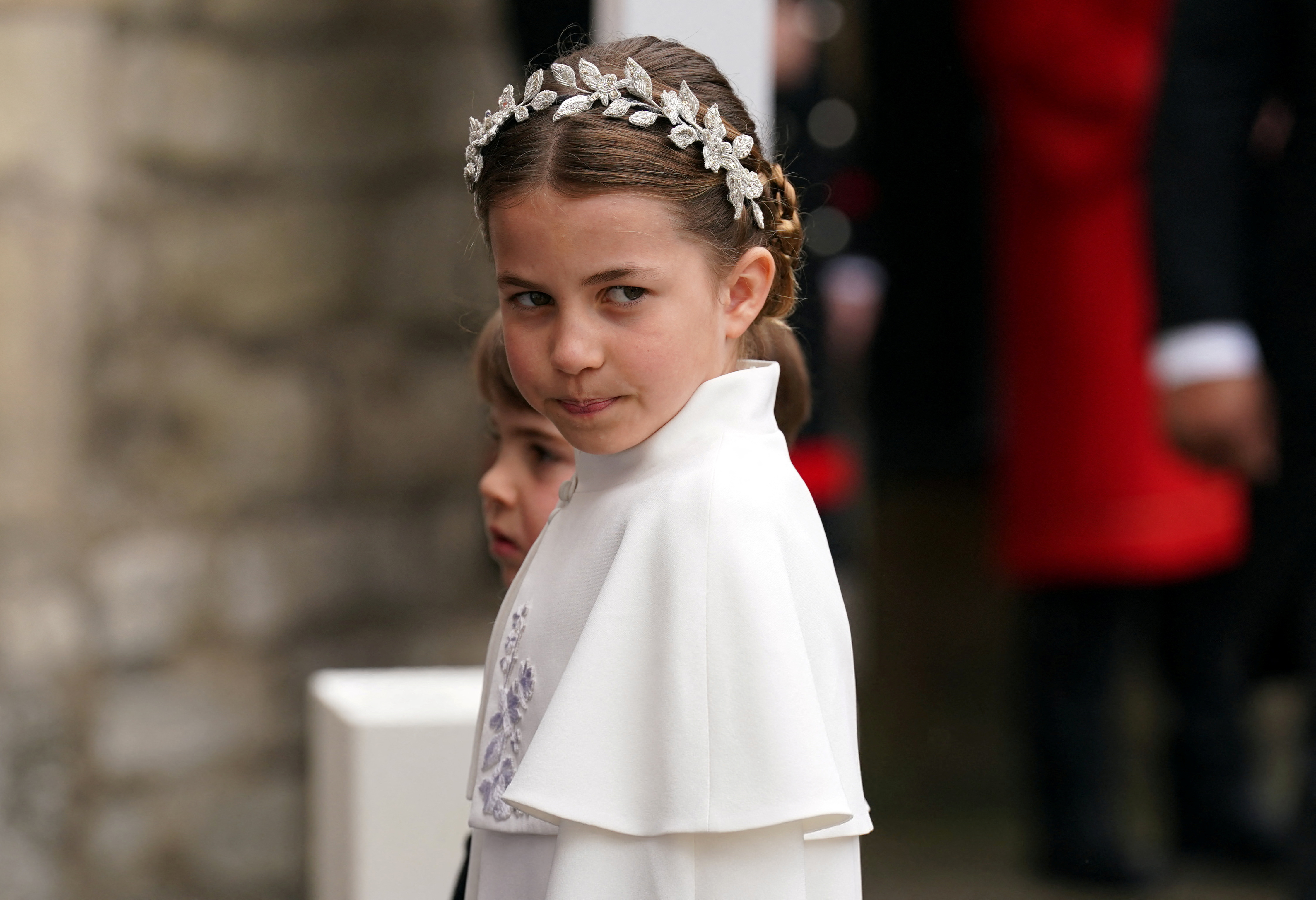 Princess Charlotte and Prince Louis arriving at Westminster Abbey, central London, ahead of the coronation ceremony of King Charles III and Queen Camilla. Saturday May 6, 2023. Andrew Milligan/Pool via REUTERS