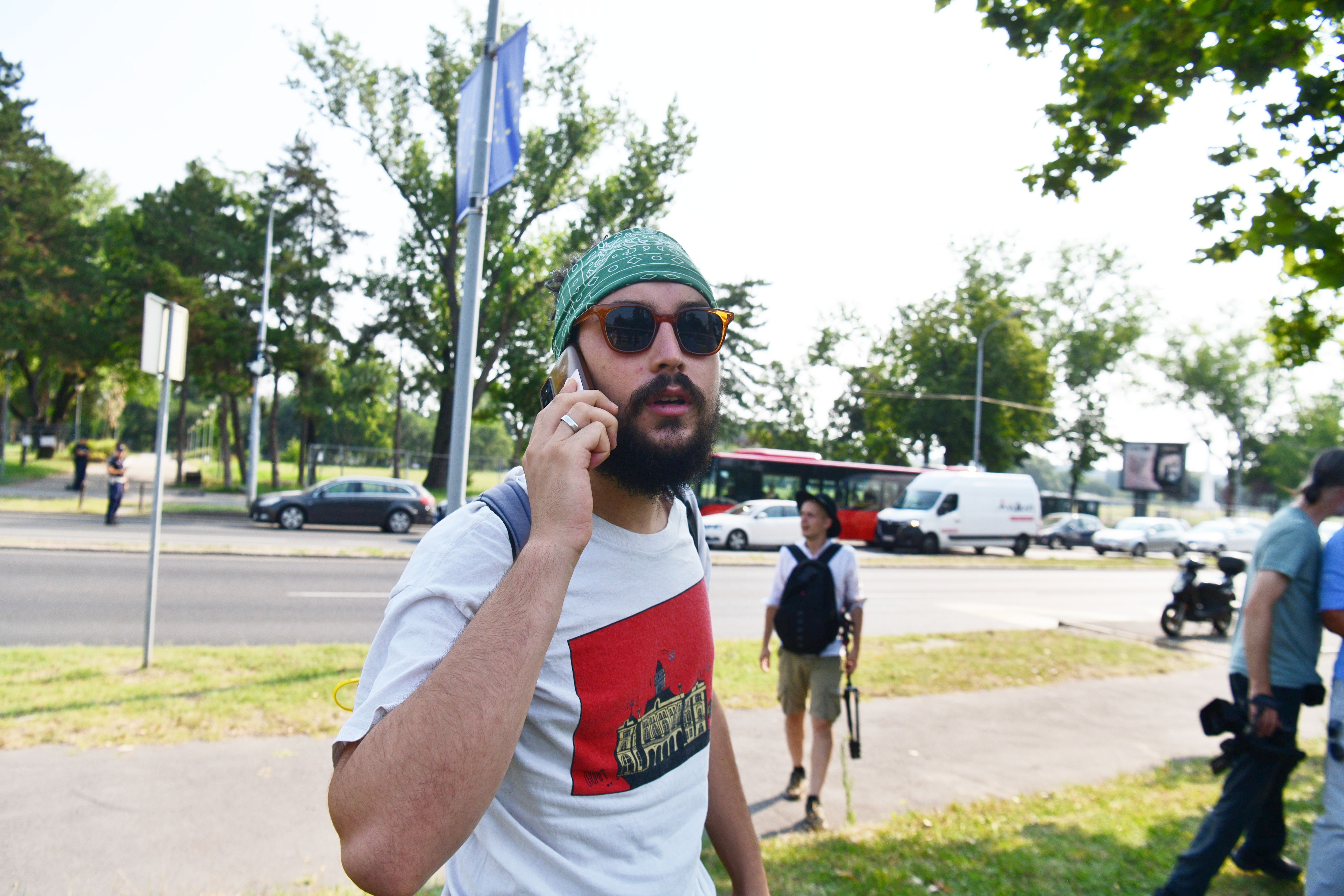 Beograd 19. jul 2024. Aleksadnar Jovanović Čuta protest  ispred Palate Srbija u razgovoru sa policijom tokom posete Olafa Solca Foto:Filip Krainčanić/Nova.rs