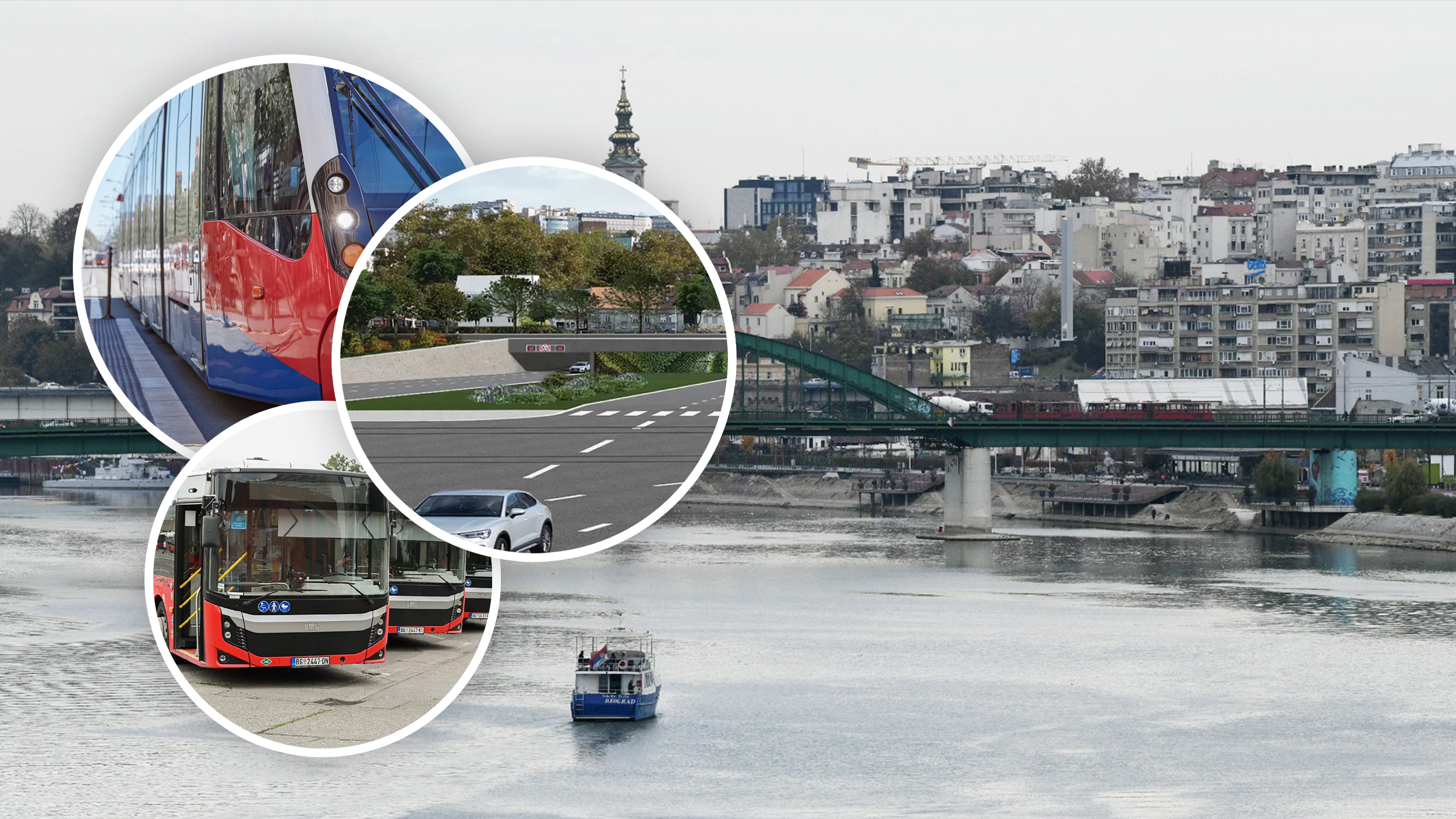 tunel kod ekonomskog, stari savski most, autobusi i tramvaji