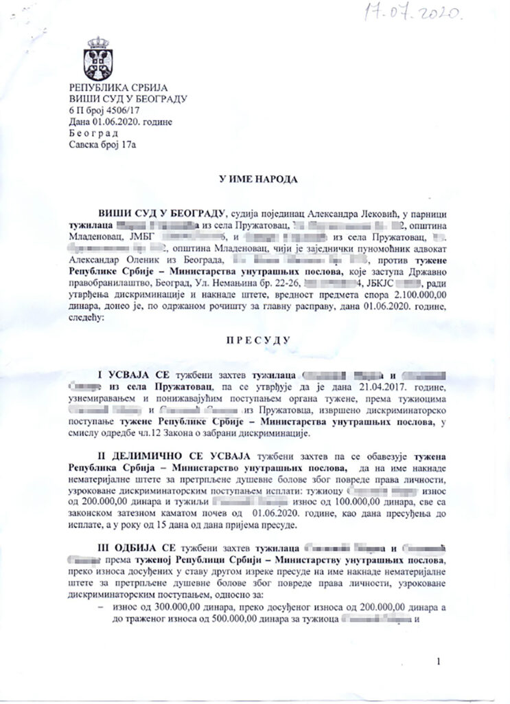 MUP Srbije, policijska brutalnost, presuda, diskriminacija, davljenje kesom, prebijanje
