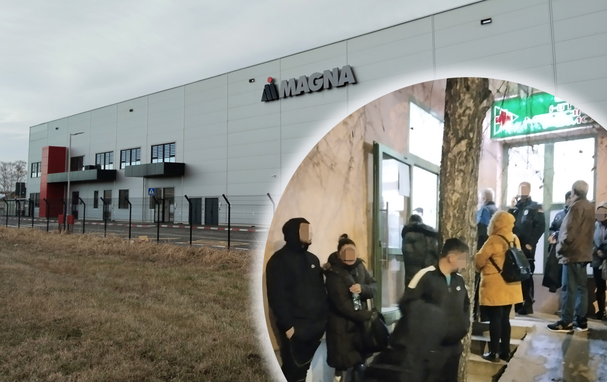 kombo - fabrika iz Aleksinca Magna i možda ovi radnici koji čekaju ispred Doma zdravlja.