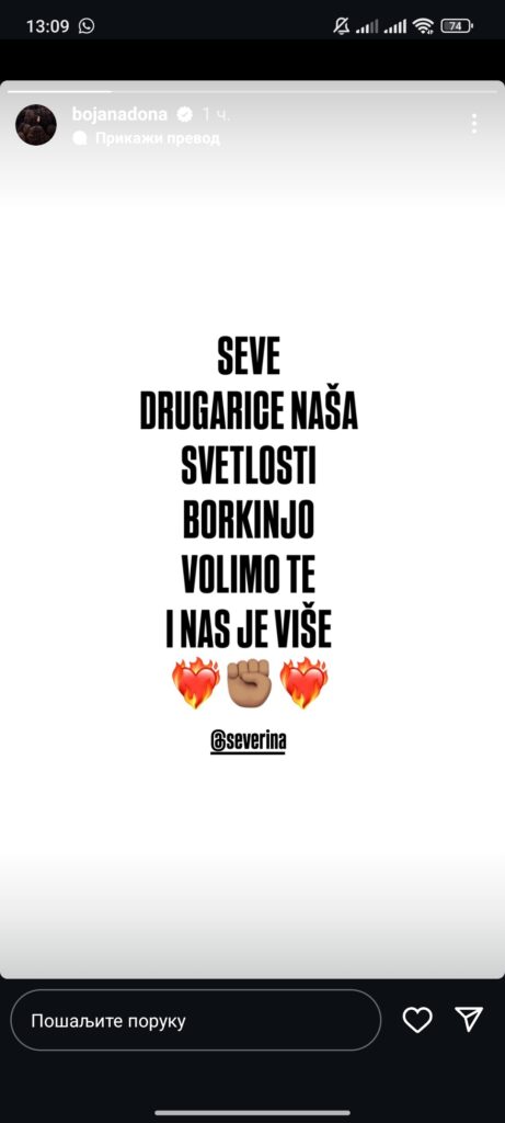 Screenshot Instagram story - bojanadona / Bojana Vunturišević