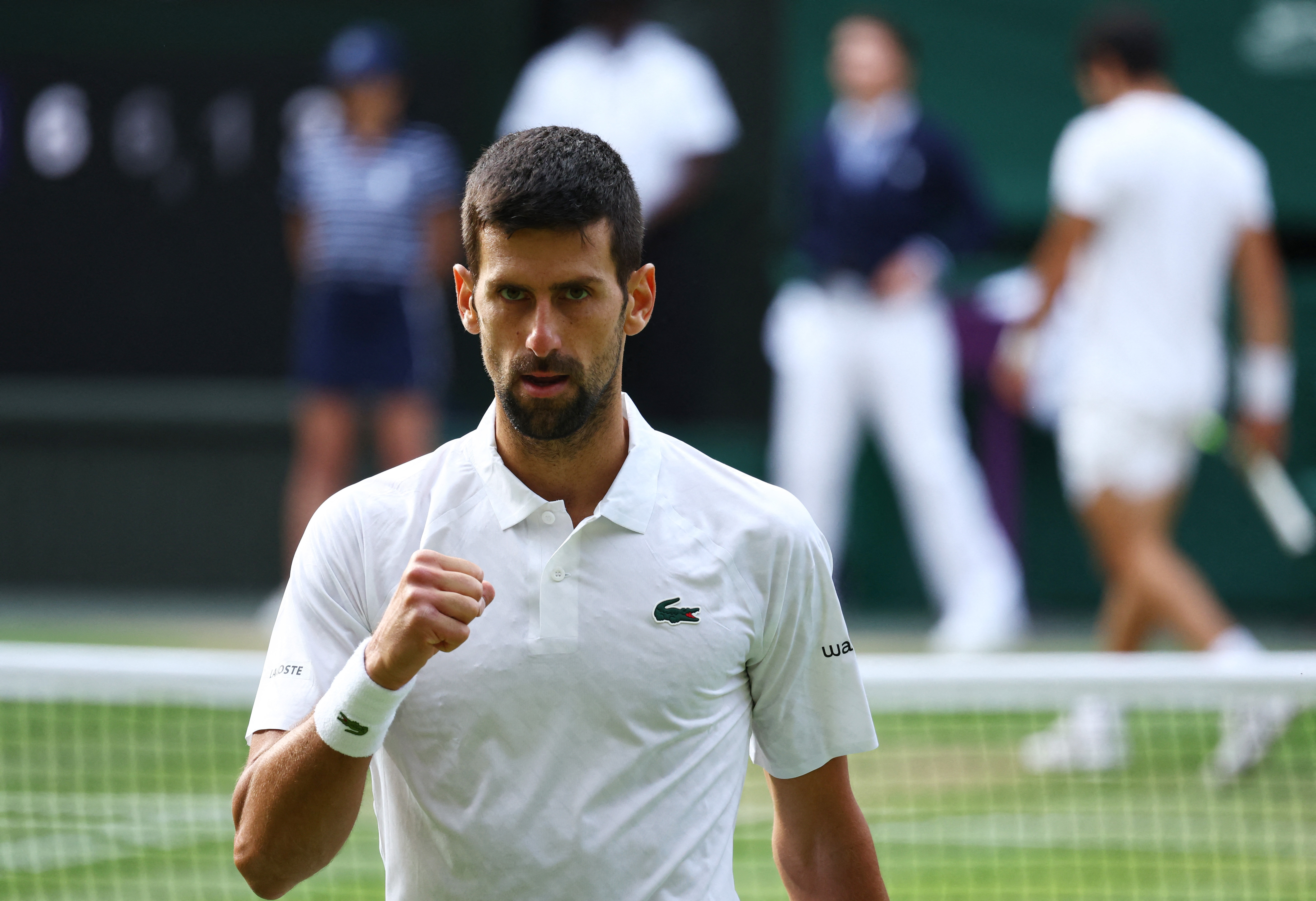 Tennis - Wimbledon - All England Lawn Tennis and Croquet Club, London, Britain - July 16, 2023 Serbia's Novak Djokovic reacts during his final match against Spain's Carlos Alcaraz REUTERS/Toby Melville