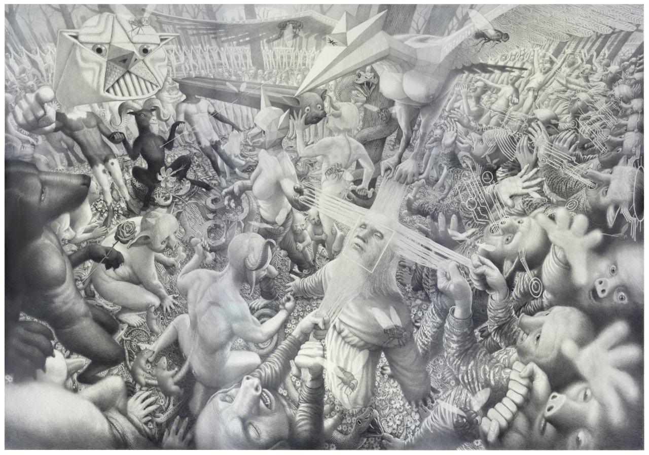 Manja DavorVrankic Tentation de Saint Antoine, 2023 - 2024, devet crteža, svaki 70 x 100 cm, zajedno 210 x 300 cm,-DEF HD 300dpi