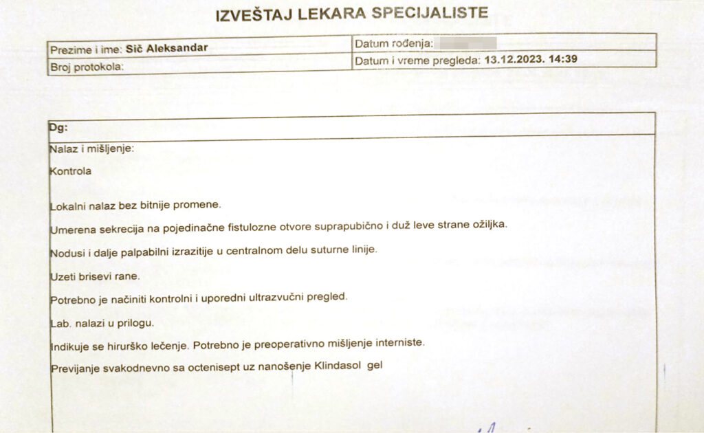 Aleksandar Sič medicinska dokumentacija