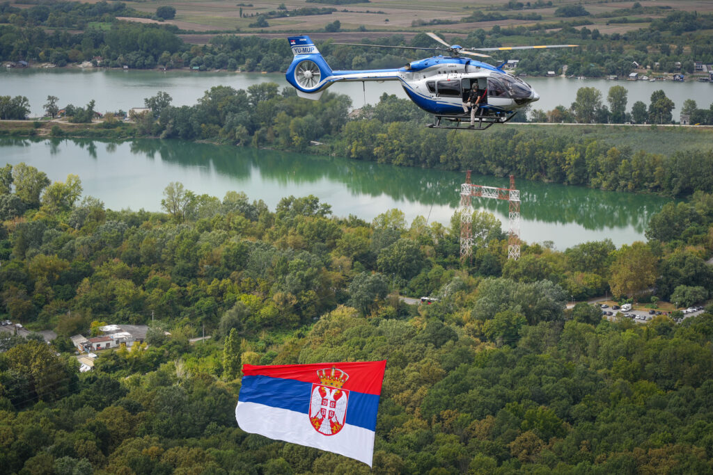 Dan srpskog jedinstva, slobode i nacionalne zastave. Helikopterska jedinica MUP Srbije. Helikopteri super puma i h145