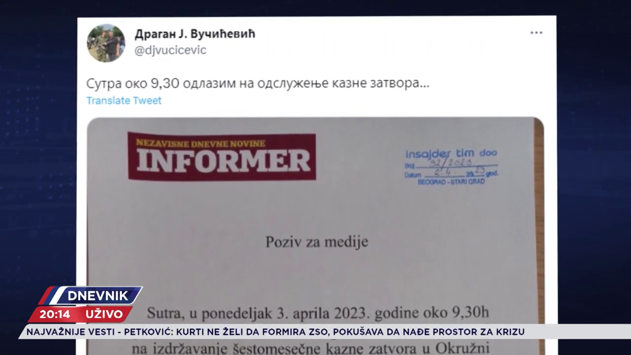 Ispraćaj Dragana J Vučićevića u zatvor. Kome treba izmišljena tema_