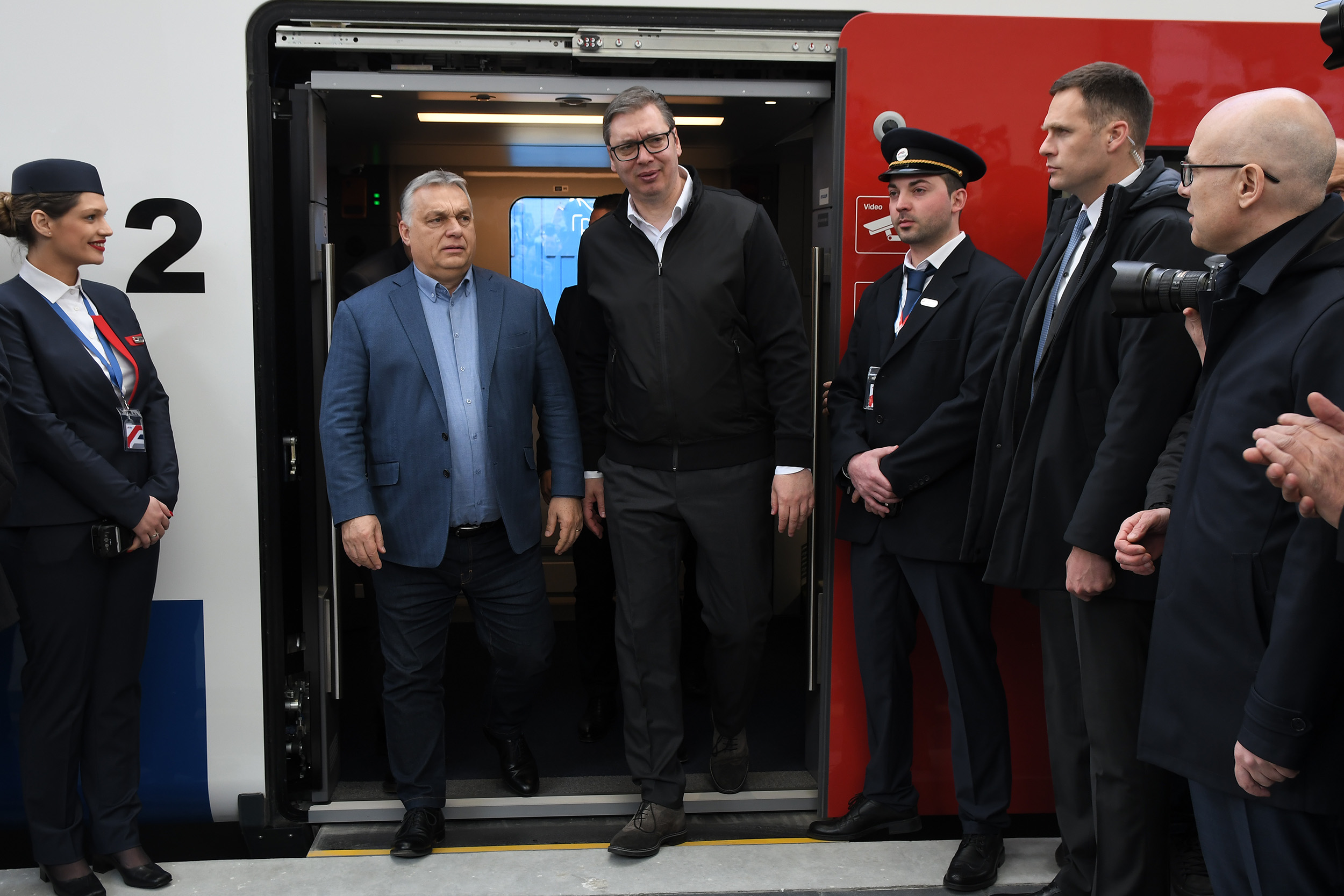Novi Sad 14.03.2022 Aleksandar Vucic i Viktor Orban stigli su brzim vozom Soko iz Beograda u Novi Sad foto Nenad Mihajlovic