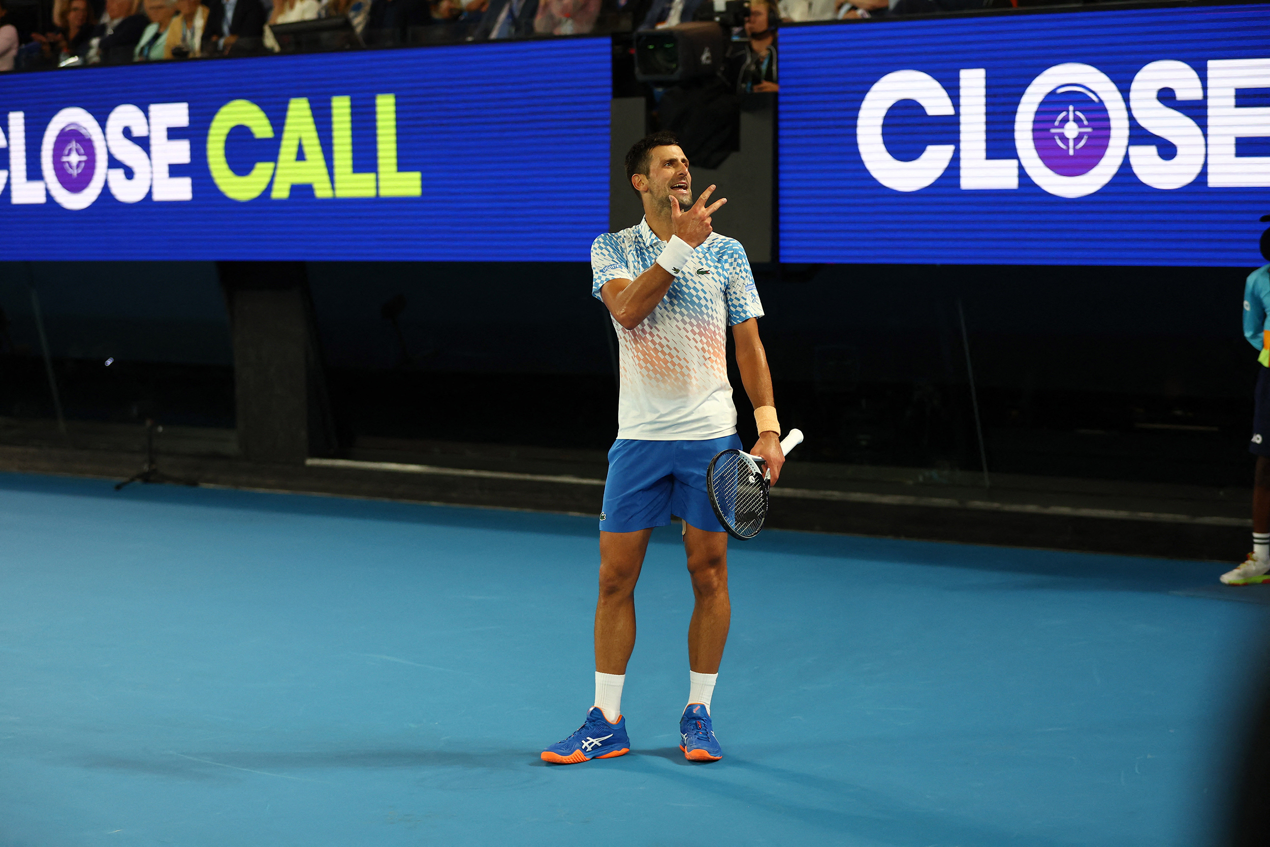 Tennis - Australian Open - Men's Singles Final - Melbourne Park, Melbourne, Australia - January 29, 2023
Serbia's Novak Djokovic reacts during his final match against Greece's Stefanos Tsitsipas REUTERS/Hannah Mckay