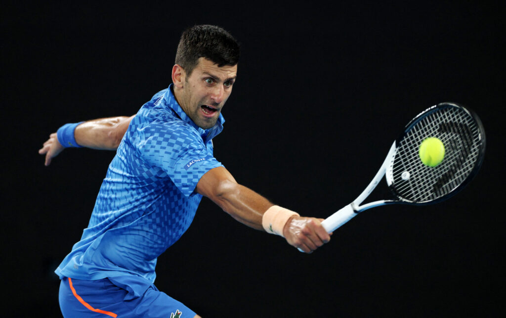 Tennis - Australian Open - Melbourne Park, Melbourne, Australia - January 21, 2023 Serbia's Novak Djokovic in action during his third round match against Bulgaria's Grigor Dimitrov REUTERS/Loren Elliott