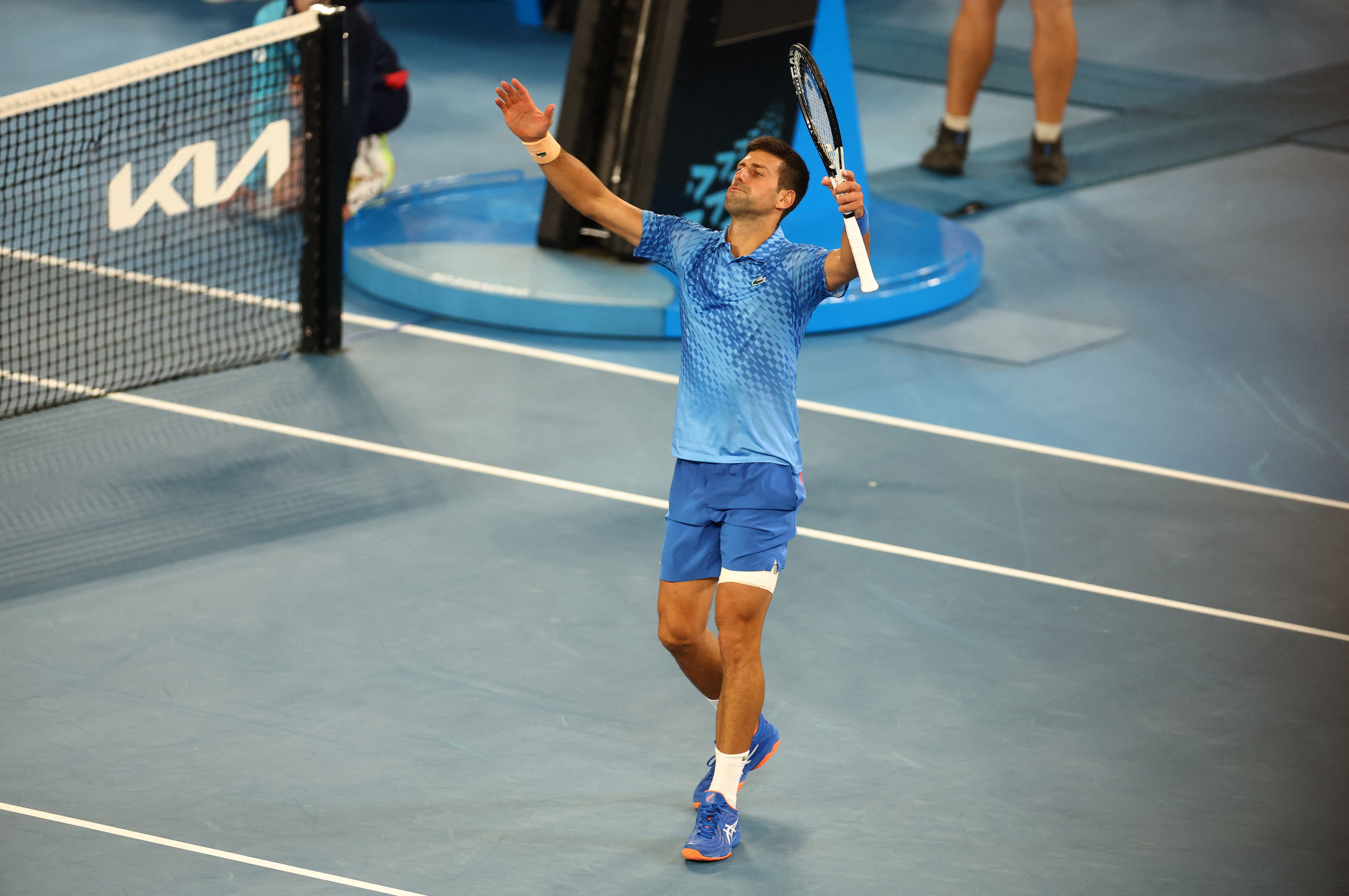 Tennis - Australian Open - Melbourne Park, Melbourne, Australia - January 21, 2023 Serbia's Novak Djokovic celebrates winning his third round match against Bulgaria's Grigor Dimitrov REUTERS/Hannah Mckay