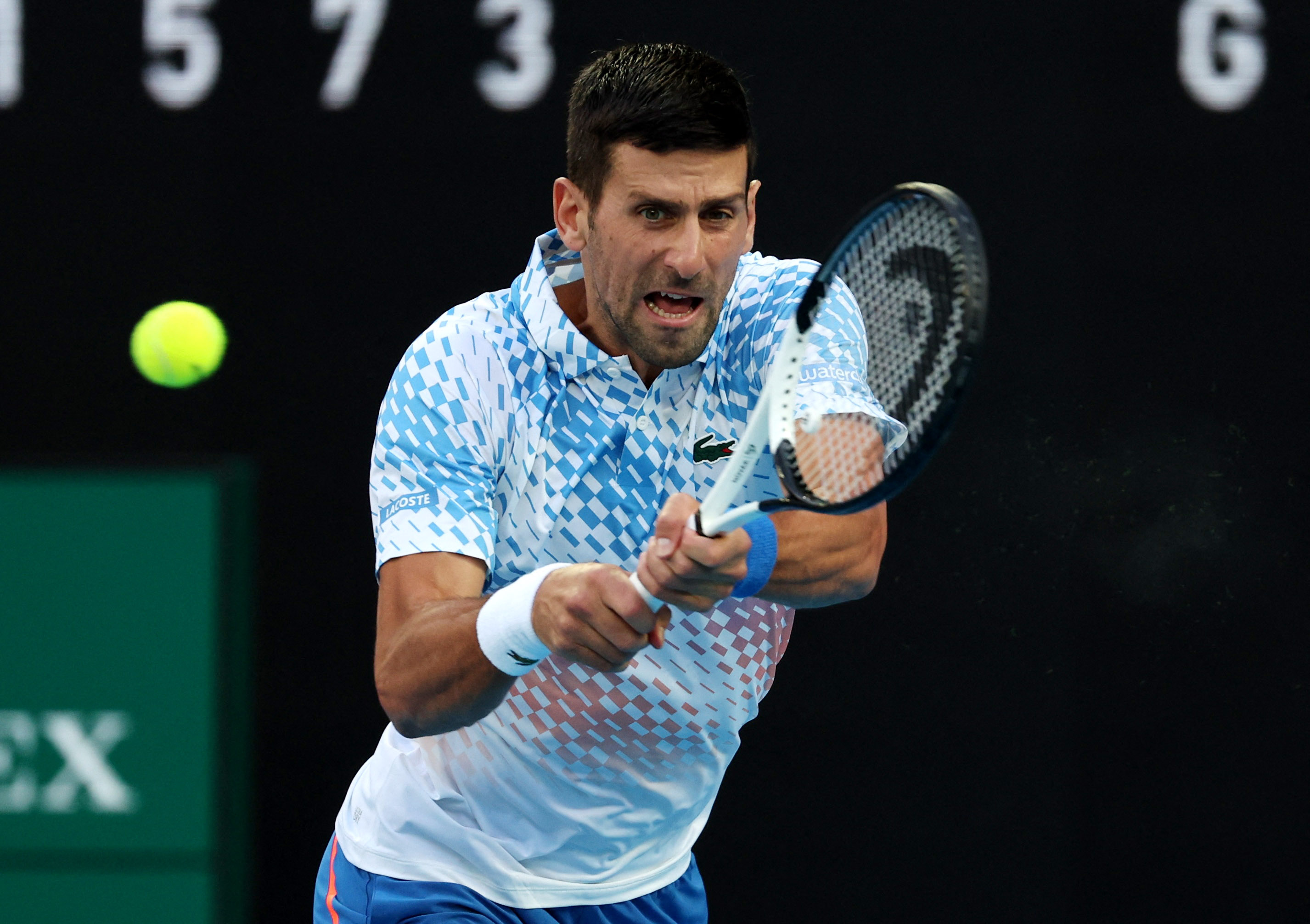 Tennis - Australian Open - Melbourne Park, Melbourne, Australia - January 23, 2023 Serbia's Novak Djokovic in action during his fourth round match against Australia's Alex De Minaur REUTERS/Loren Elliott