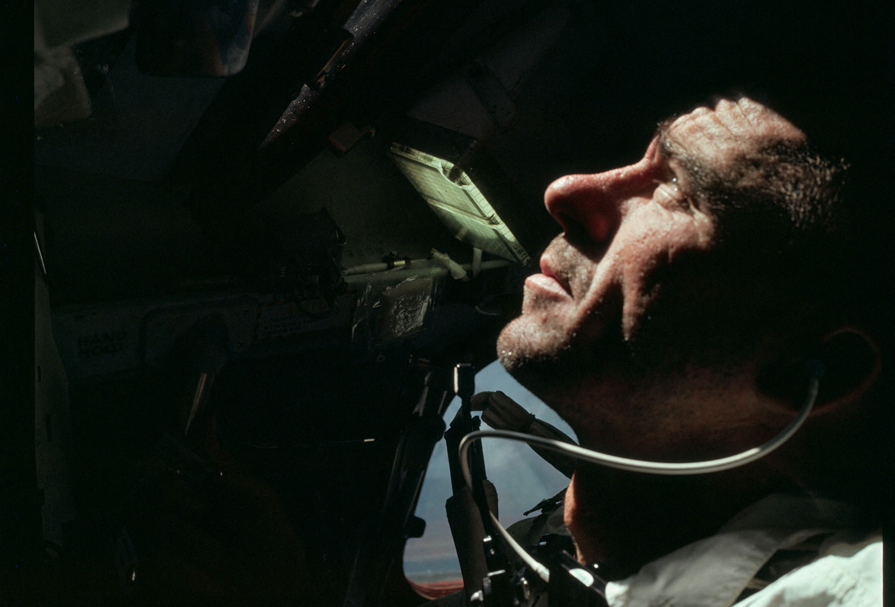Astronaut Walter Cunningham, Apollo 7 lunar module pilot, is photographed during the Apollo 7 mission in this NASA handout photo