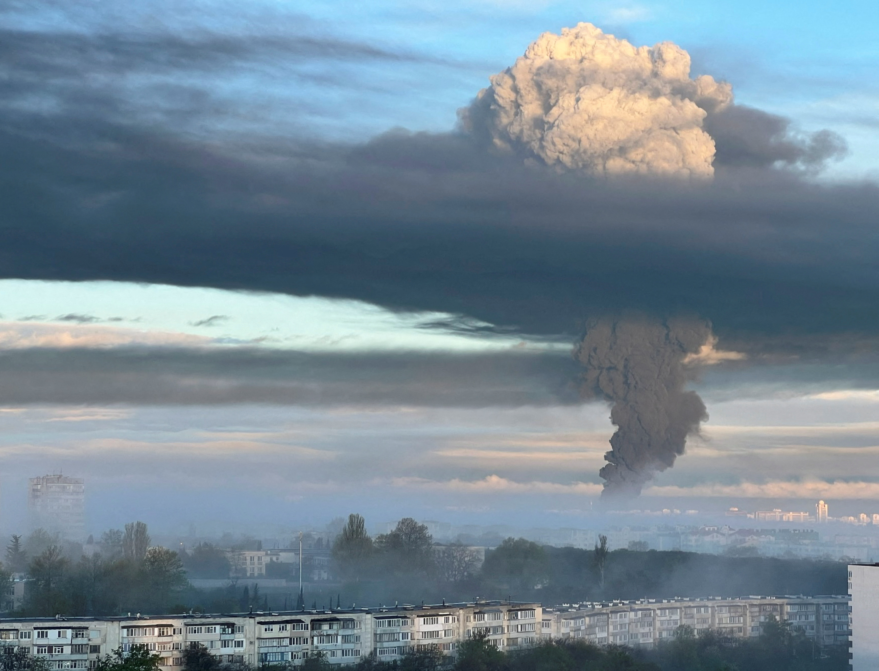 A view shows smoke rising following an alleged drone attack in Sevastopol, Crimea, April 29, 2023.  REUTERS/Stringer      TPX IMAGES OF THE DAY
