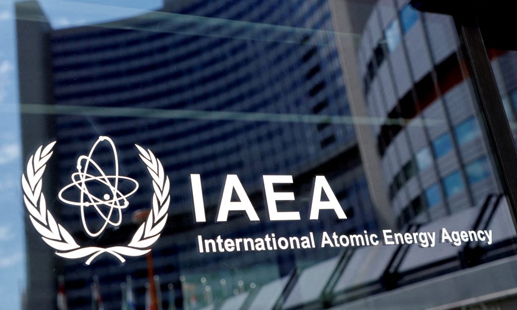 FILE PHOTO: The logo of the International Atomic Energy Agency is seen at IAEA headquarters during a board of governors meeting in Vienna, Austria, June 7, 2021.   REUTERS/Leonhard Foeger//File Photo