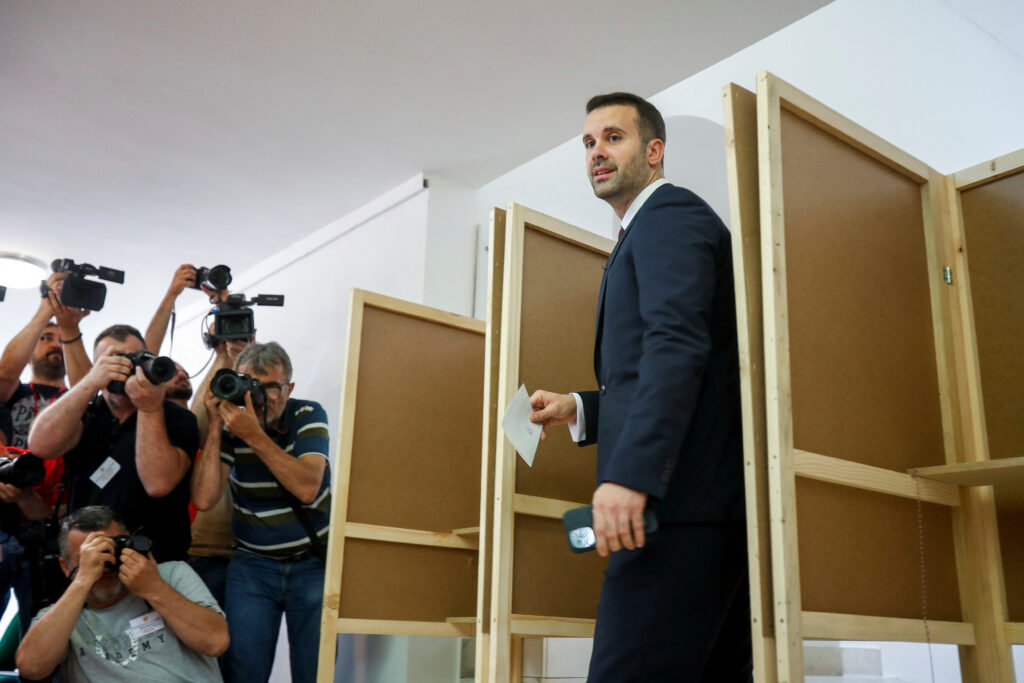 Milojko Spajic, leader of Europe Now Movement, votes at a polling station during snap parliamentary elections in Podgorica, Montenegro, June 11, 2023. REUTERS/Stevo Vasiljevic