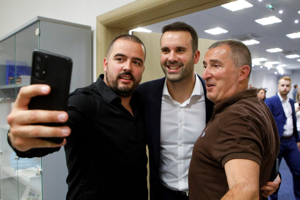 Milojko Spajic, leader of Europe Now Movement, poses for a selfie at the Europe Now Movement's headquarters, during snap parliamentary elections, in Podgorica, Montenegro, June 11, 2023. REUTERS/Stevo Vasiljevic