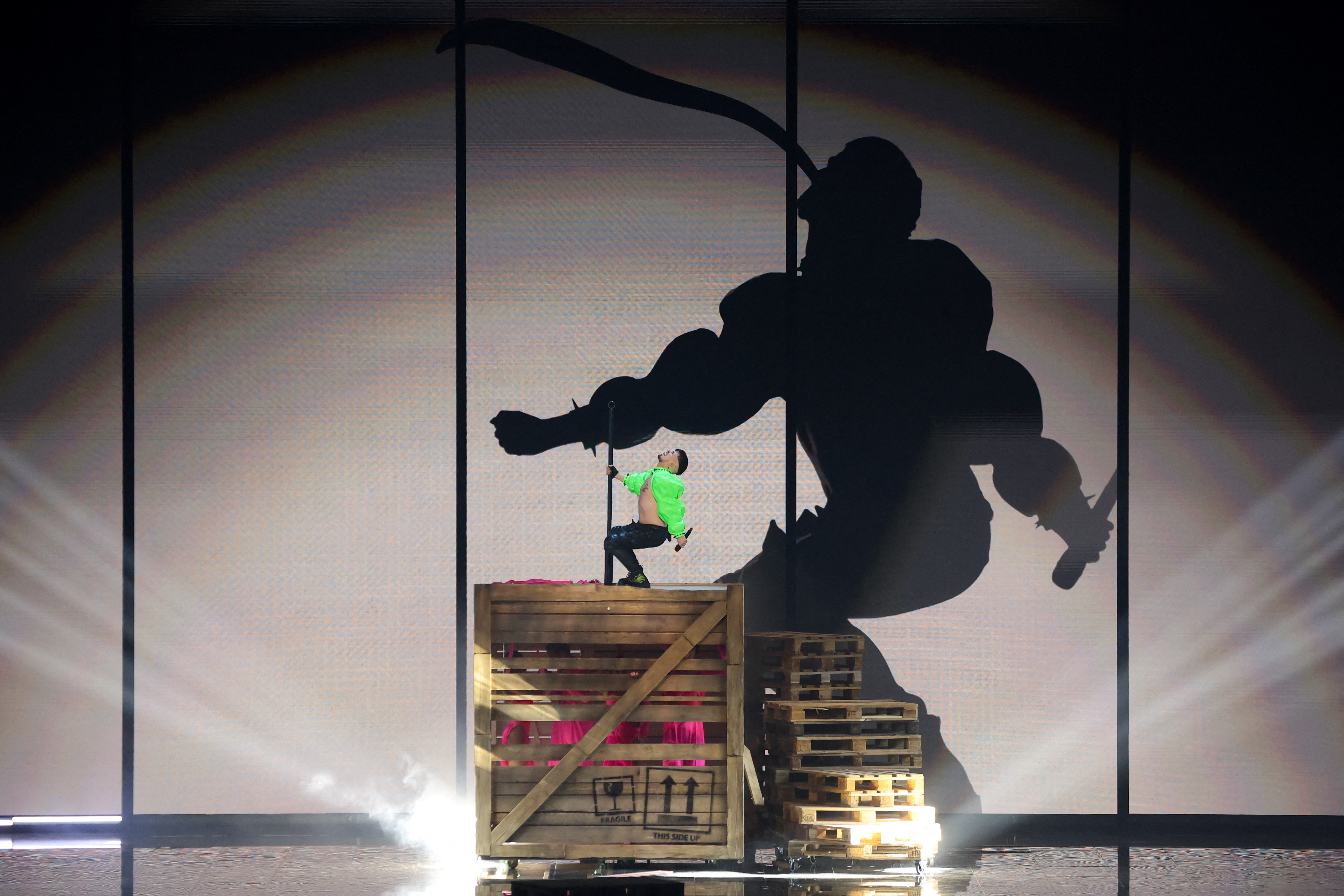 Kaarija from Finland performs during the grand final of the 2023 Eurovision Song Contest in Liverpool, Britain, May 13, 2023. REUTERS/Phil Noble