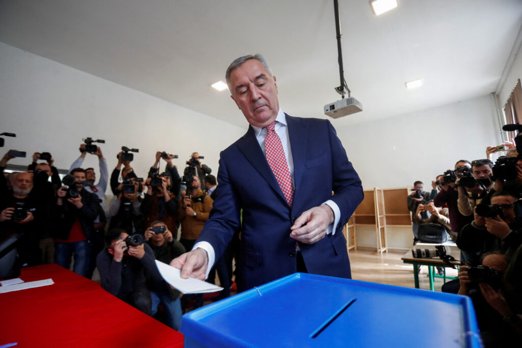 Milo Djukanovic, President of Montenegro and a candidate from the Democratic Party of Socialists, votes at a polling station during the presidential elections in Podgorica, Montenegro, March 19, 2023. REUTERS/Stevo Vasiljevic