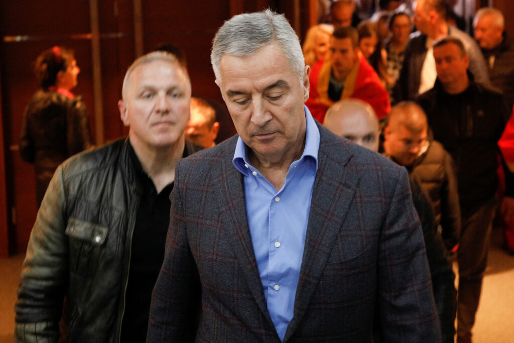Milo Djukanovic, President of Montenegro and a candidate from the Democratic Party of Socialists, walks at his party's headquarters, on the day of the presidential election run-off, in Podgorica, Montenegro, April 2, 2023. REUTERS/Stevo Vasiljevic